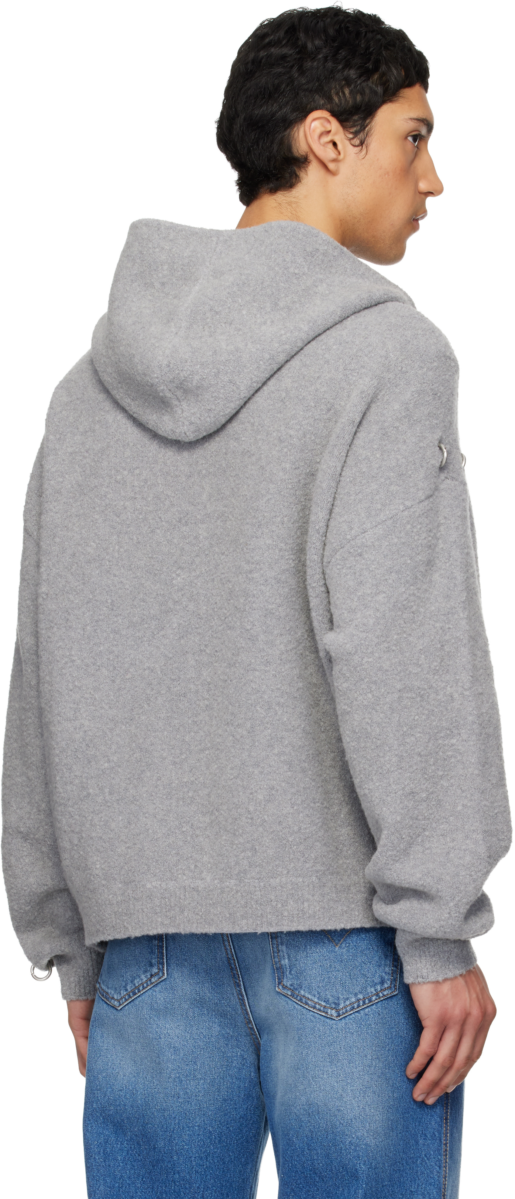 We11done - Gray Rose Thorns Oversized Zip-Up Hoodie