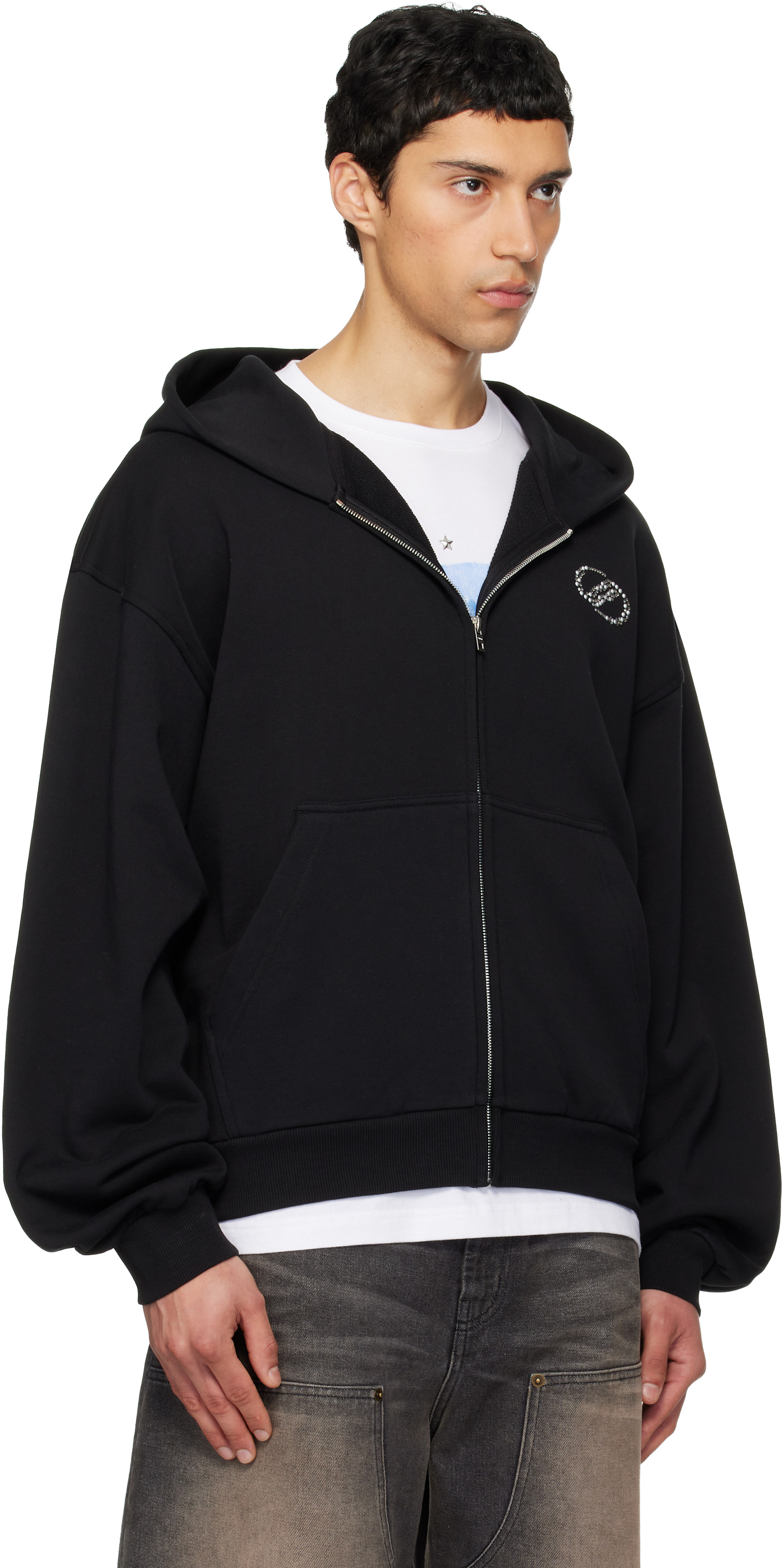 We11done - Pull à capuche noir à glissière et à logo
