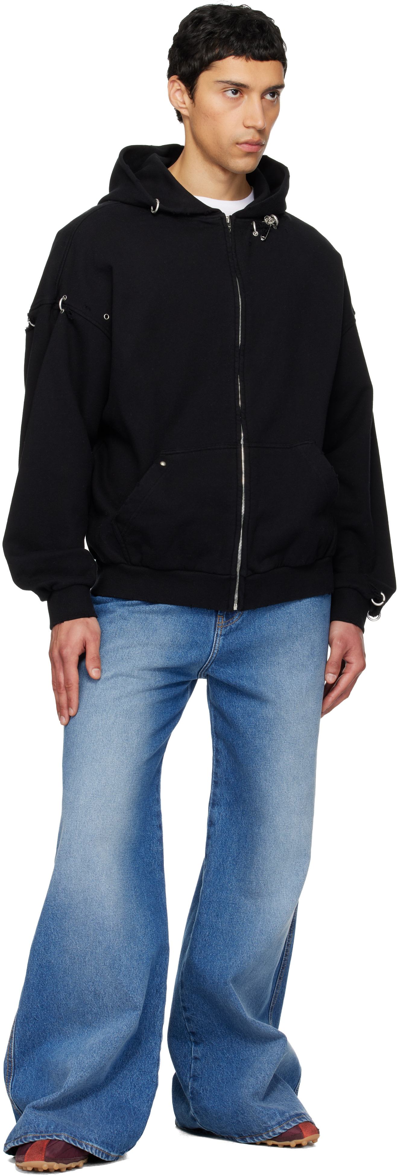 We11done: Black Rose & Piercing Zip-Up Hoodie | SSENSE Netherlands