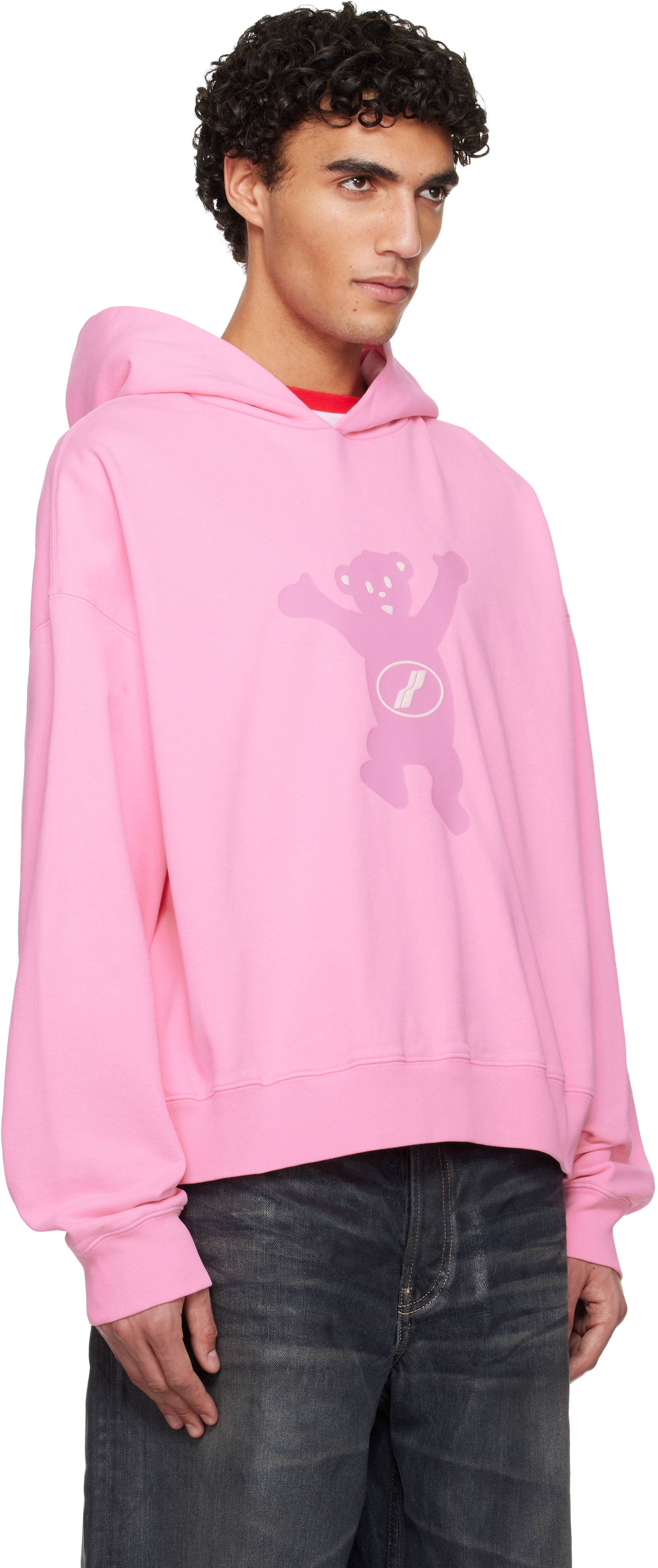 We11done - Pull à capuche délavé rose à logo d'ourson