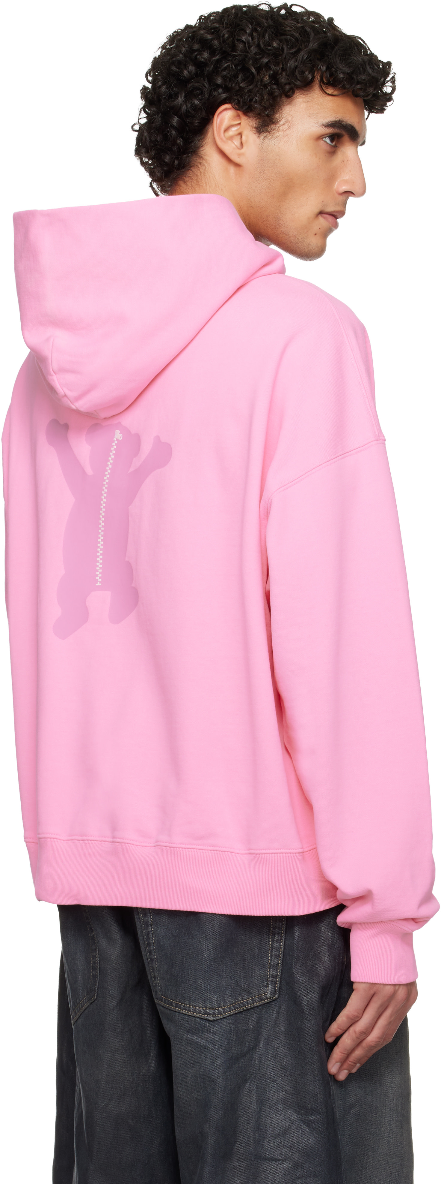 We11done - Pull à capuche délavé rose à logo d'ourson
