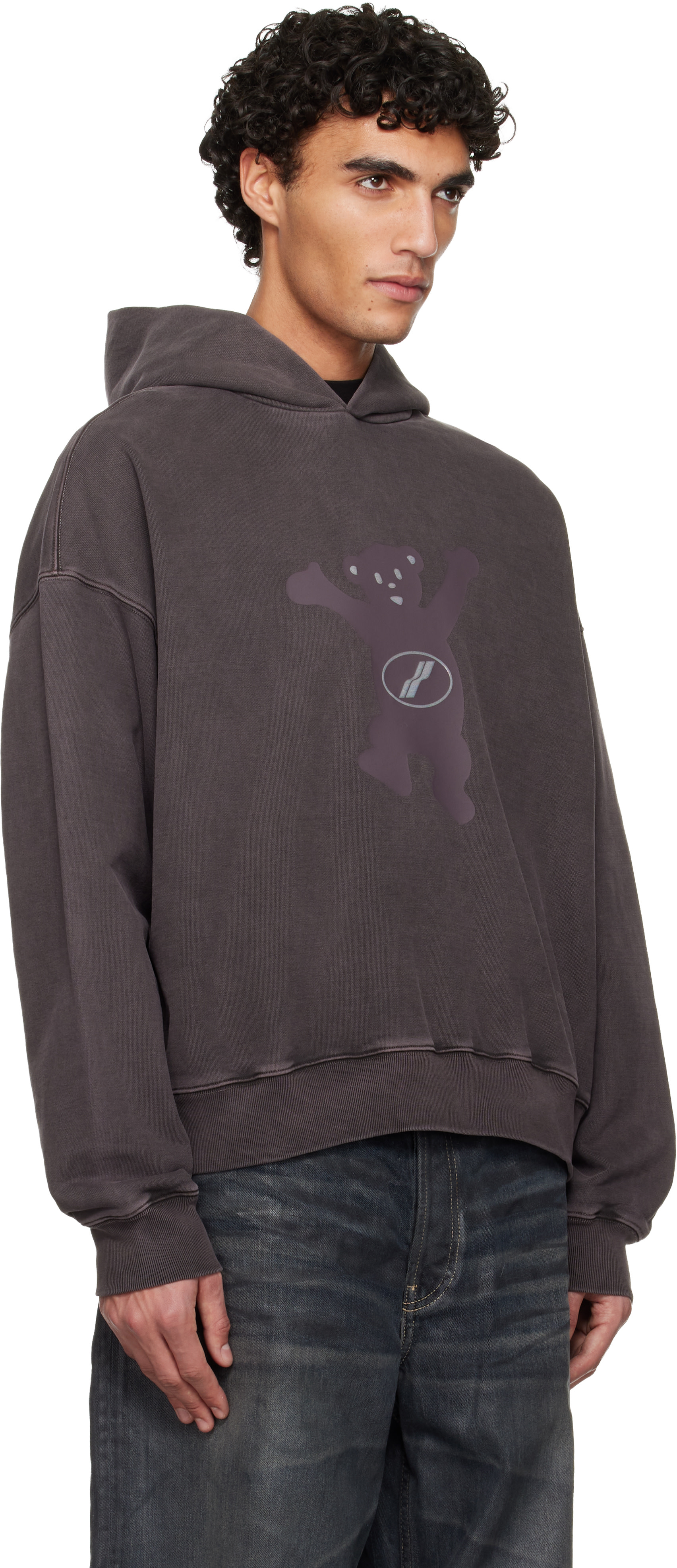 We11done - Pull à capuche délavé gris à logo d'ourson