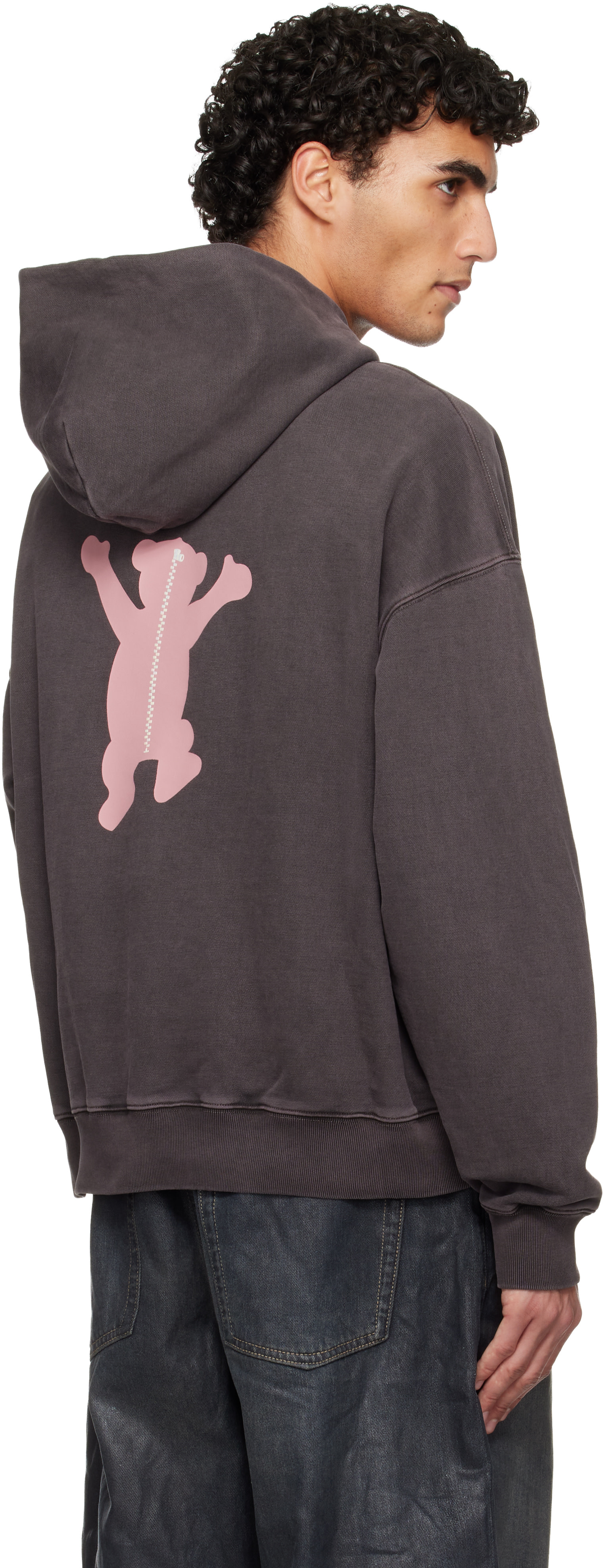 We11done - Pull à capuche délavé gris à logo d'ourson