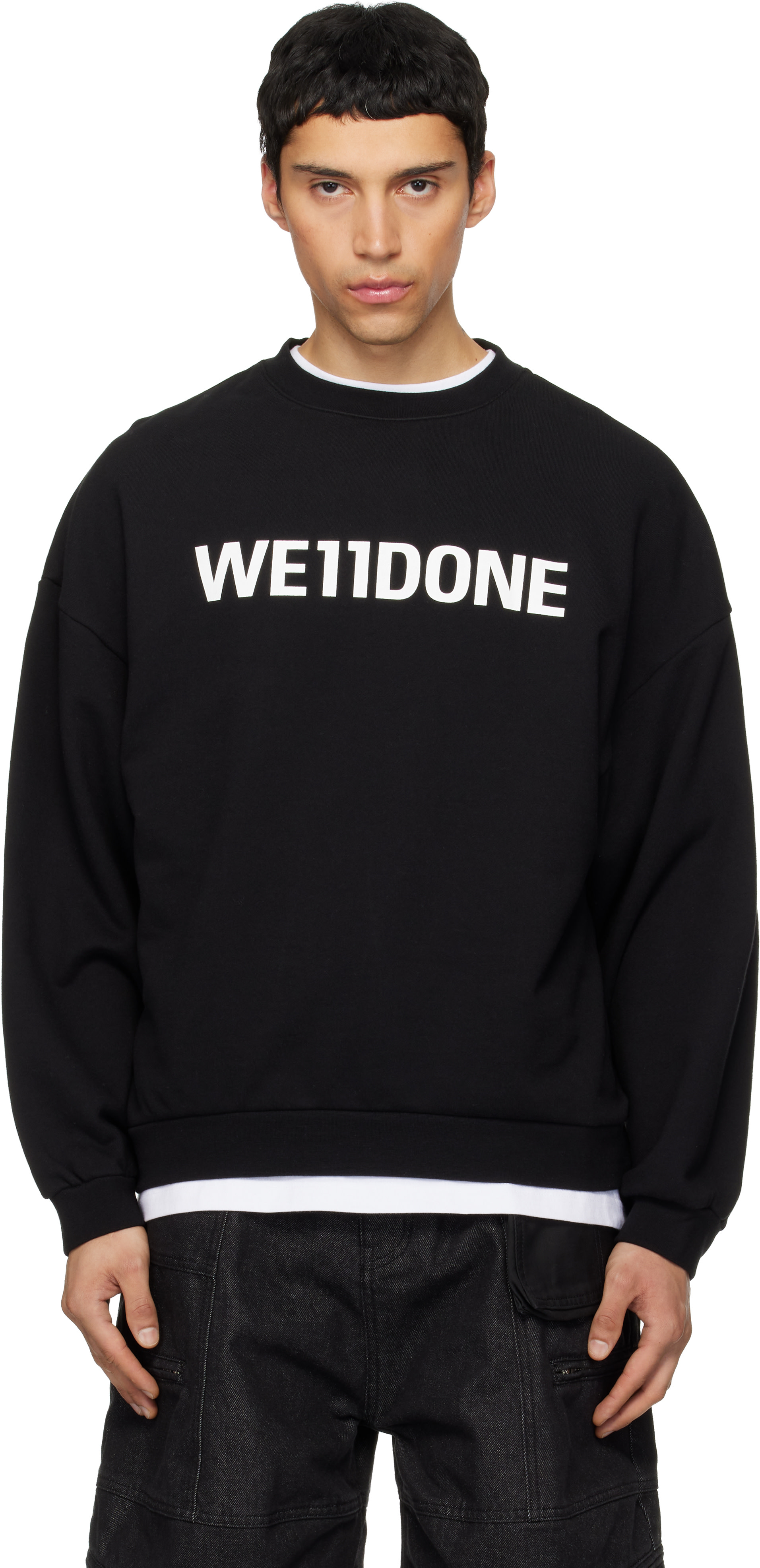 We11done - Pull molletonné noir à logos