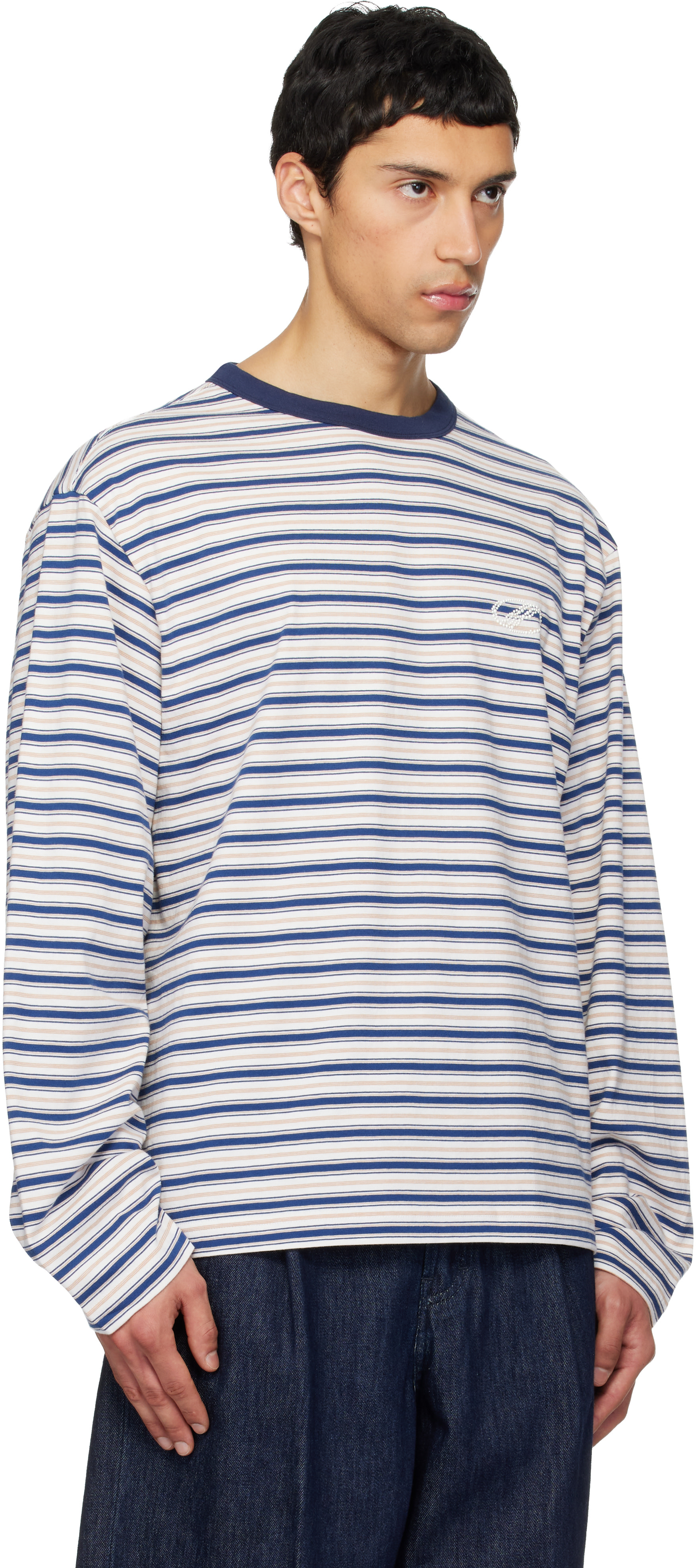 シャツ We11done We11done: White & Blue We11done Stripe Long-Sleeve T-shirt