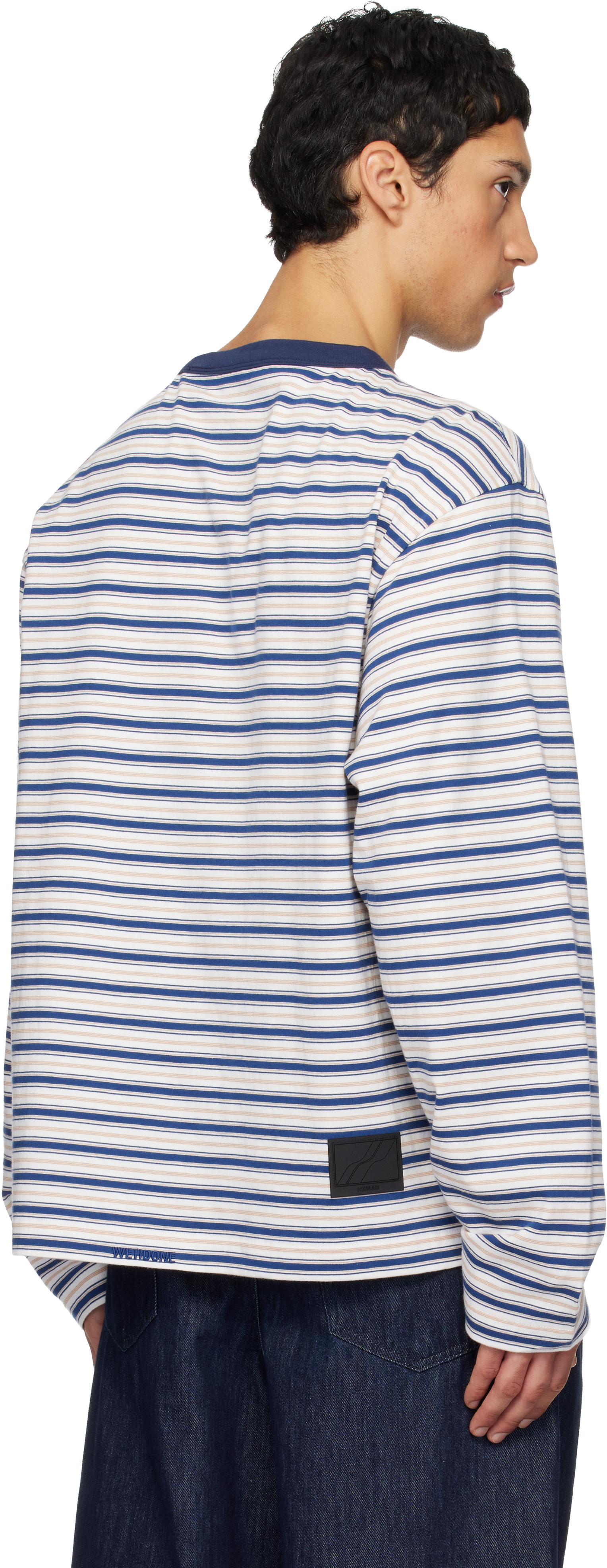 シャツ We11done We11done: White & Blue We11done Stripe Long-Sleeve T-shirt