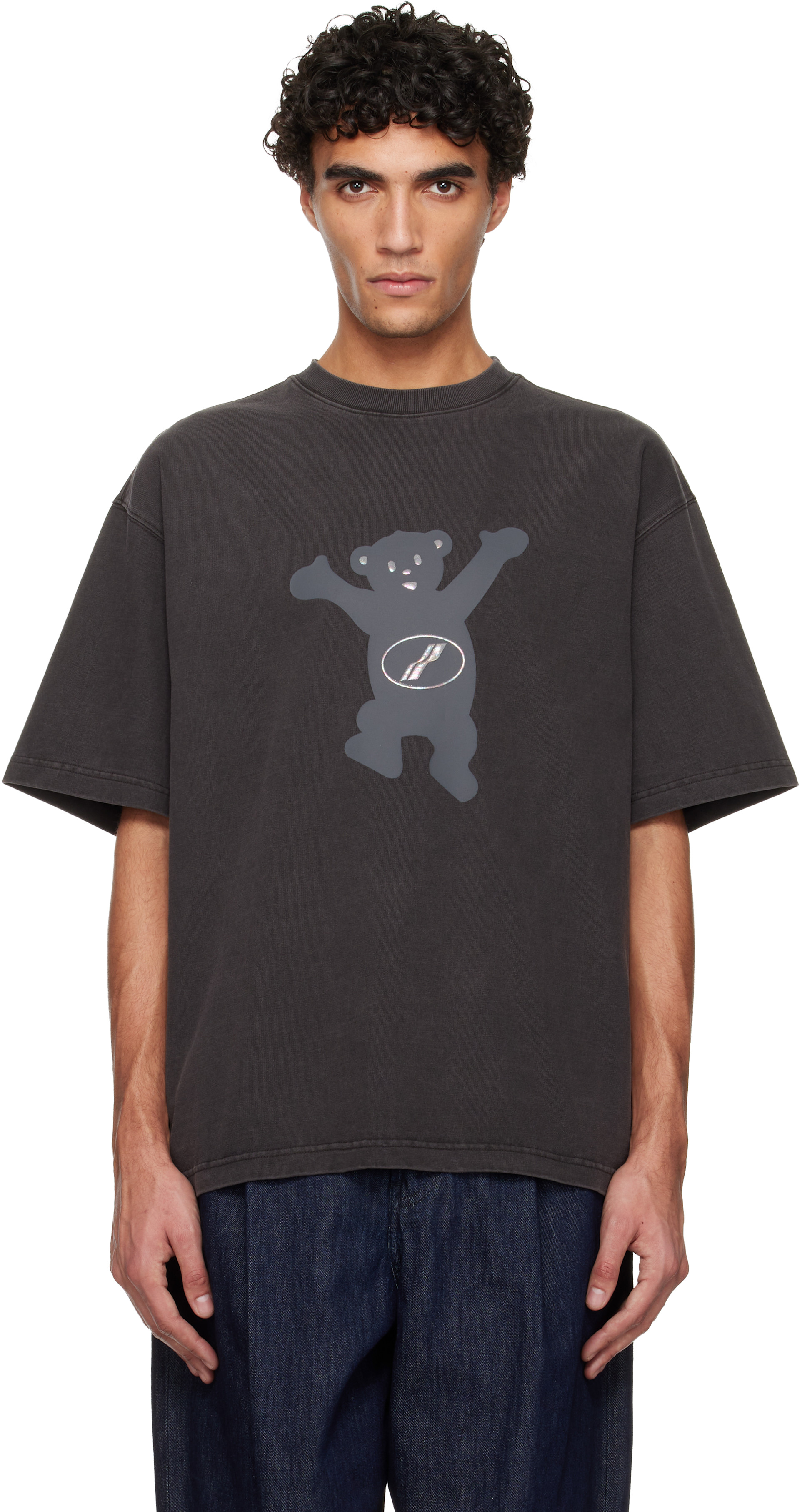 We11done - T-shirt gris à logos d'ourson