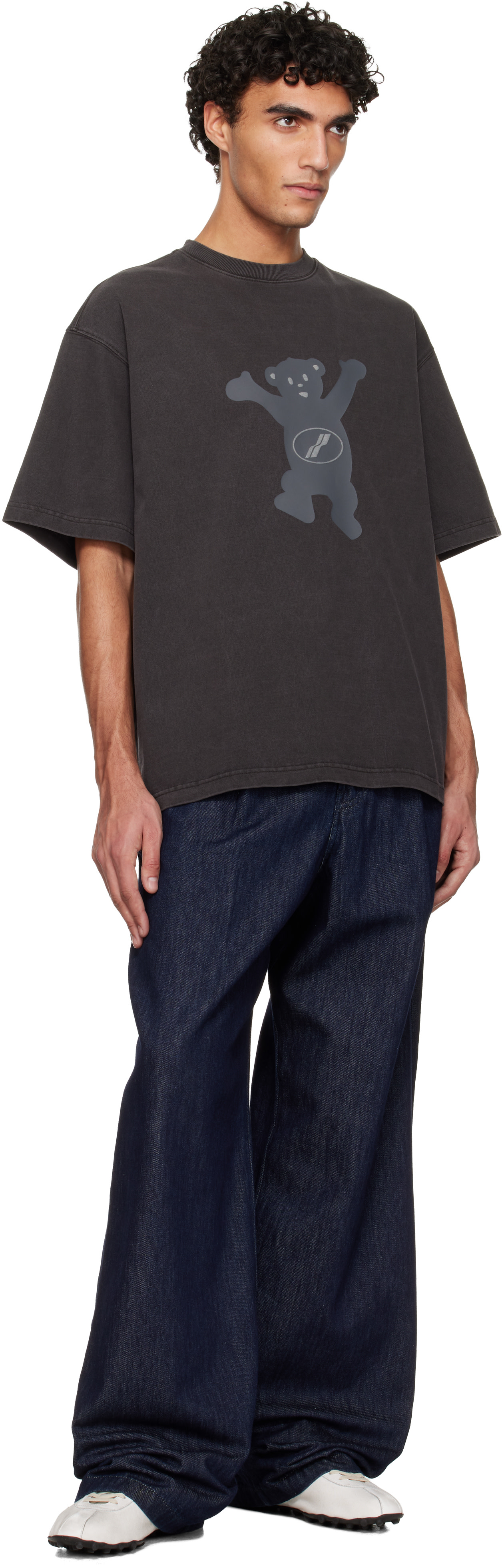 We11done - T-shirt gris à logos d'ourson