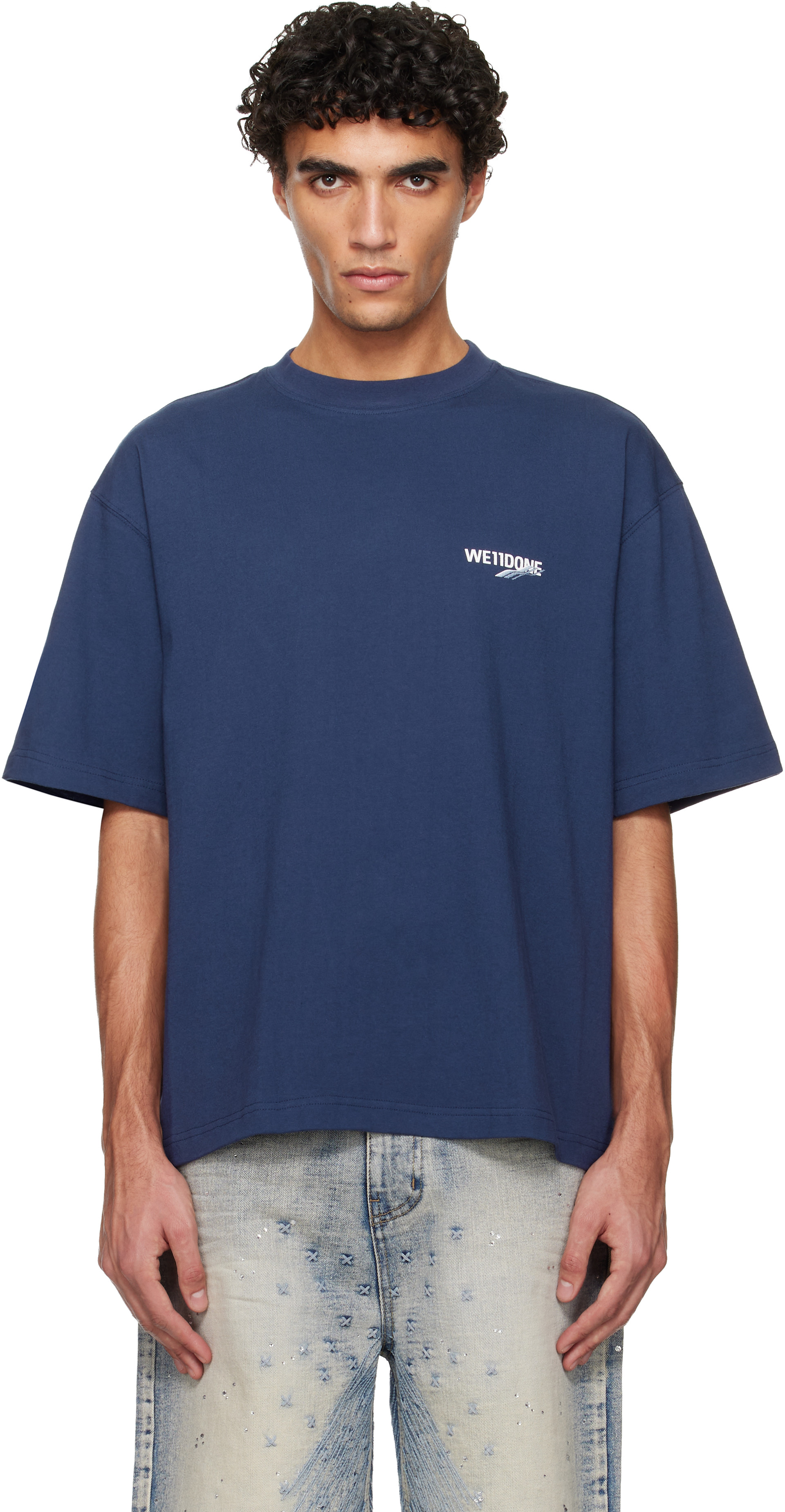 We11done - 네이비 1506 웨이브 로고 티셔츠