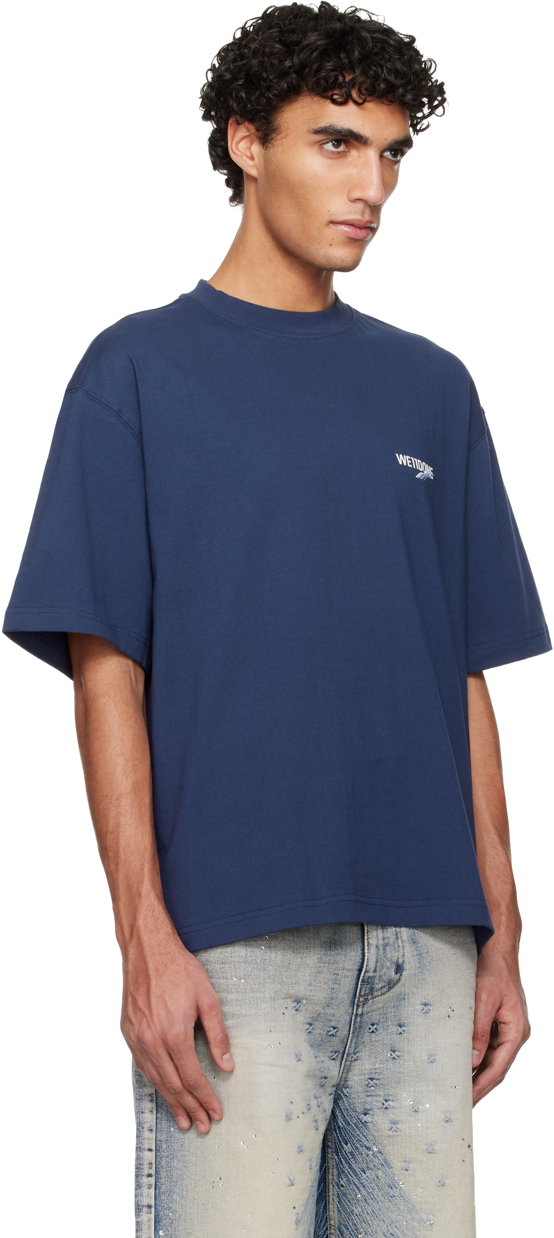 We11done: ネイビー '1506' Wave Logo Tシャツ | SSENSE 日本