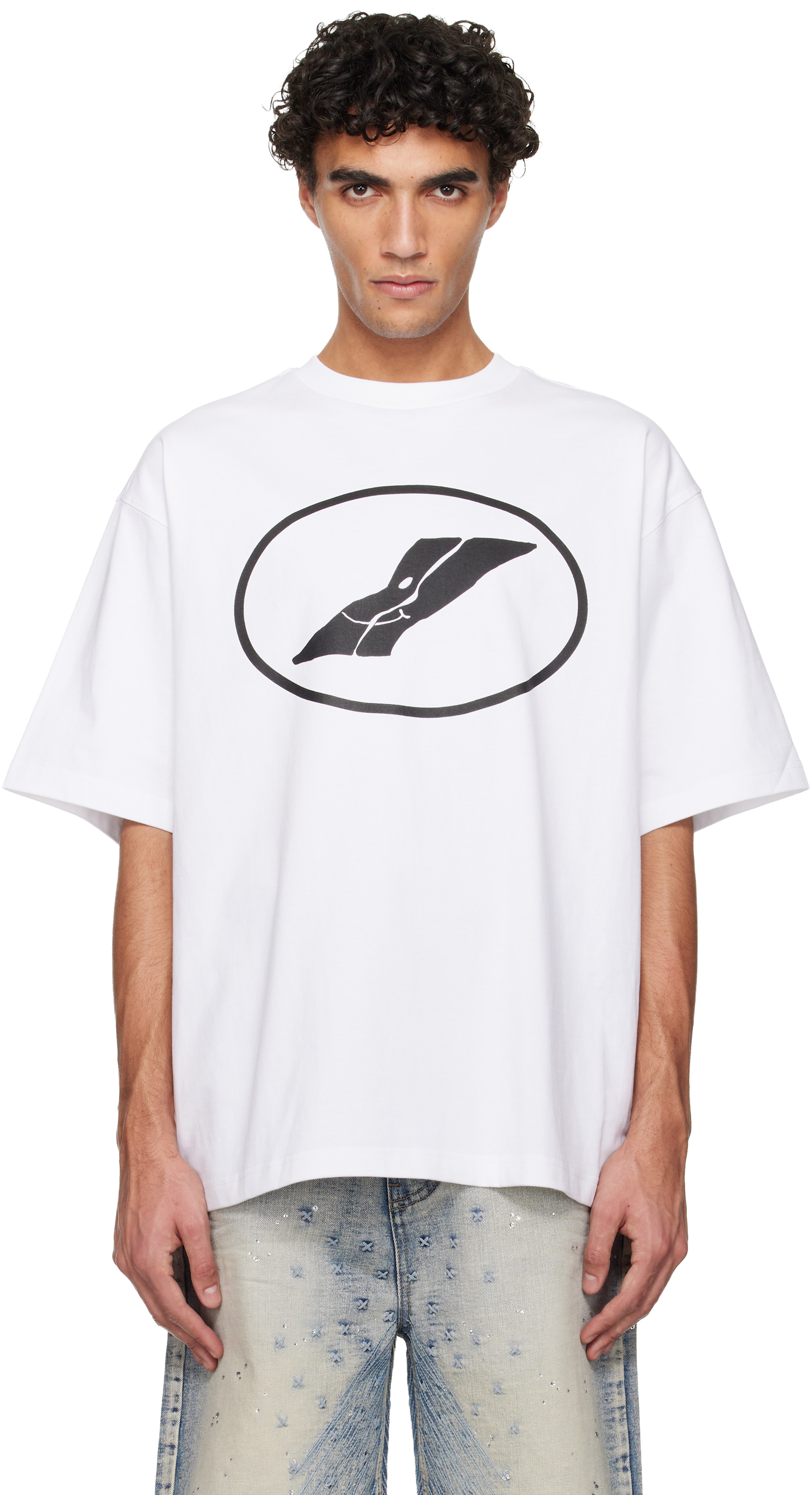 We11done - T-shirt blanc à image à logo