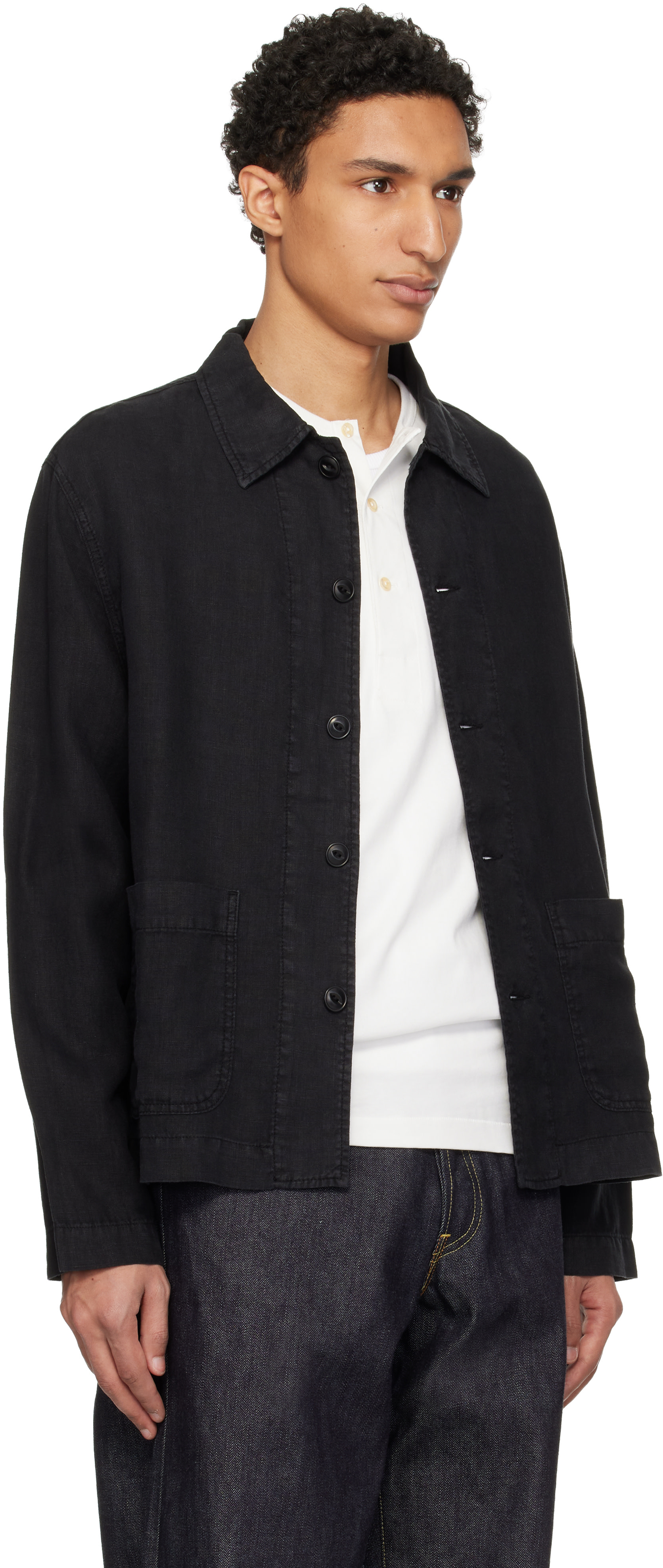 Merz b. Schwanen: ブラック Cropped Worker's リネン ジャケット