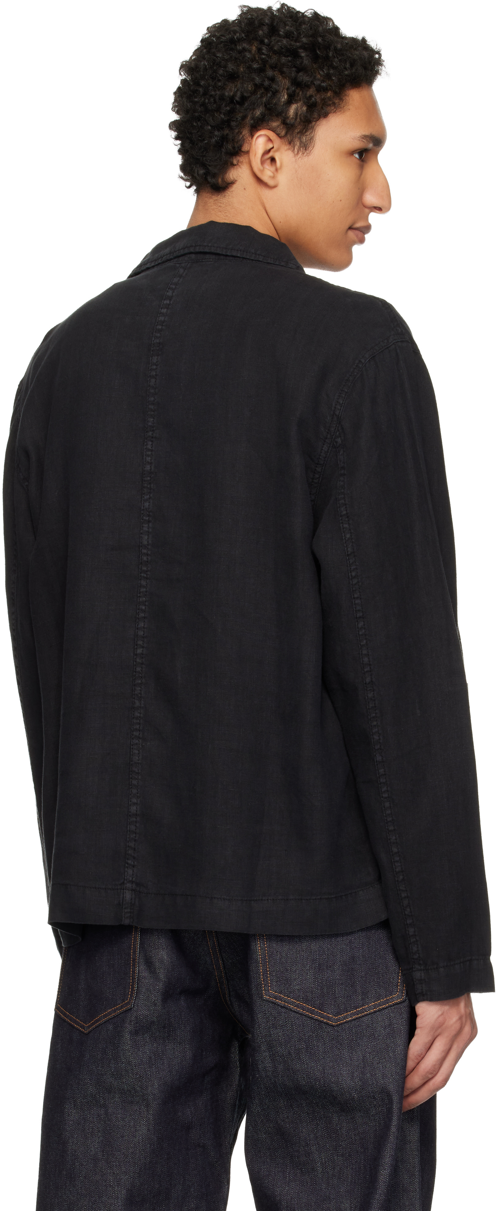 Merz b. Schwanen: ブラック Cropped Worker's リネン ジャケット