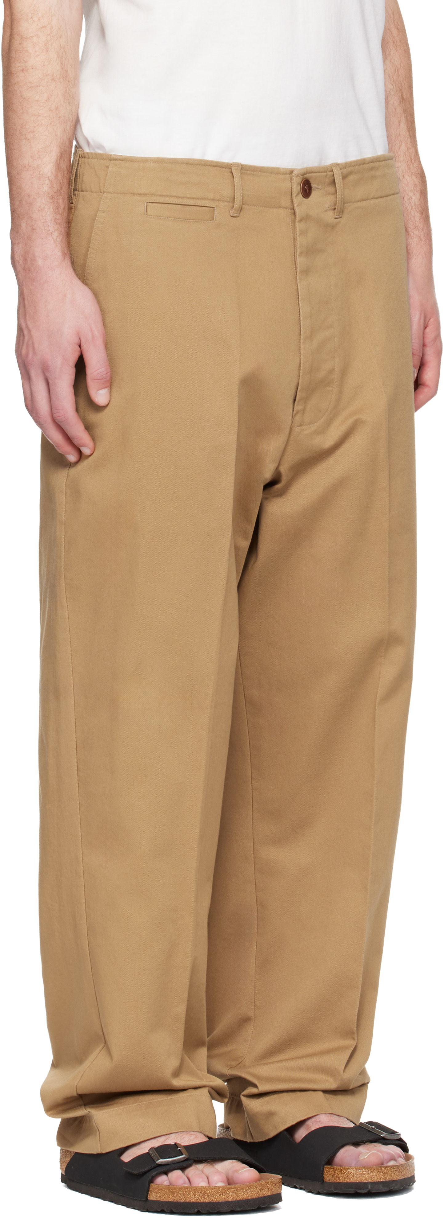 パンツ RH Vintage Organic Cotton Chino Trousers Merz b. Schwanen: Tan 1920s Cotton Twill Worker Chino Trousers