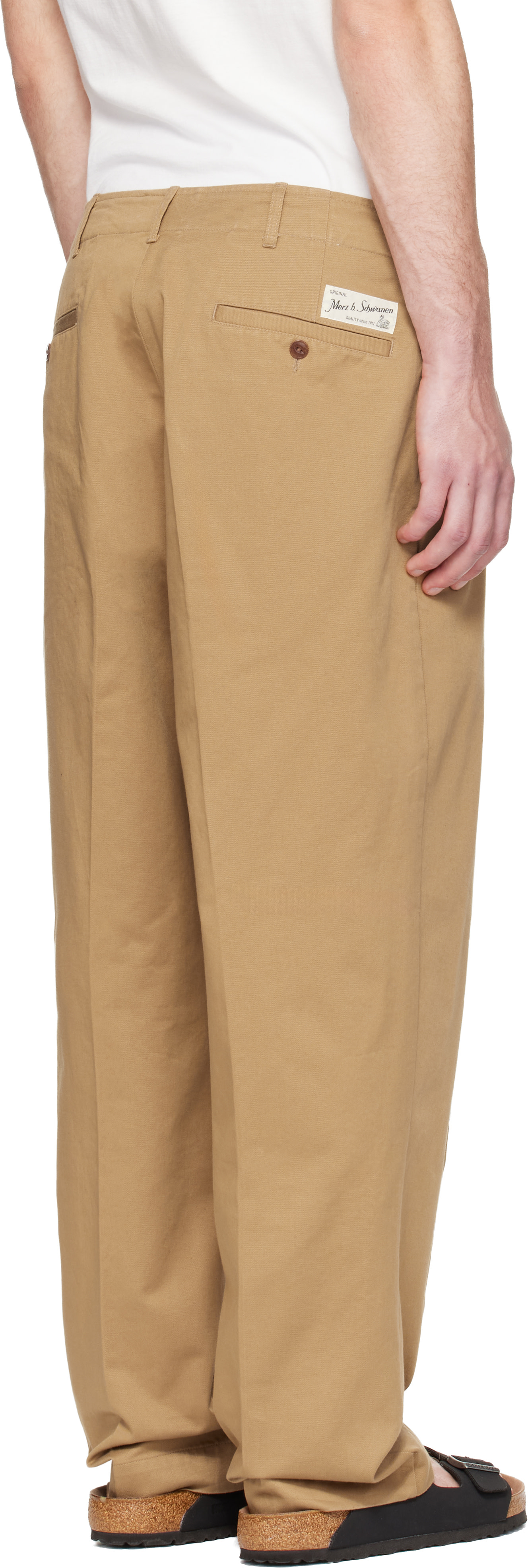 heeeyan _pe Merz b. Schwanen: Tan 1920s Cotton Twill Worker Chino Trousers