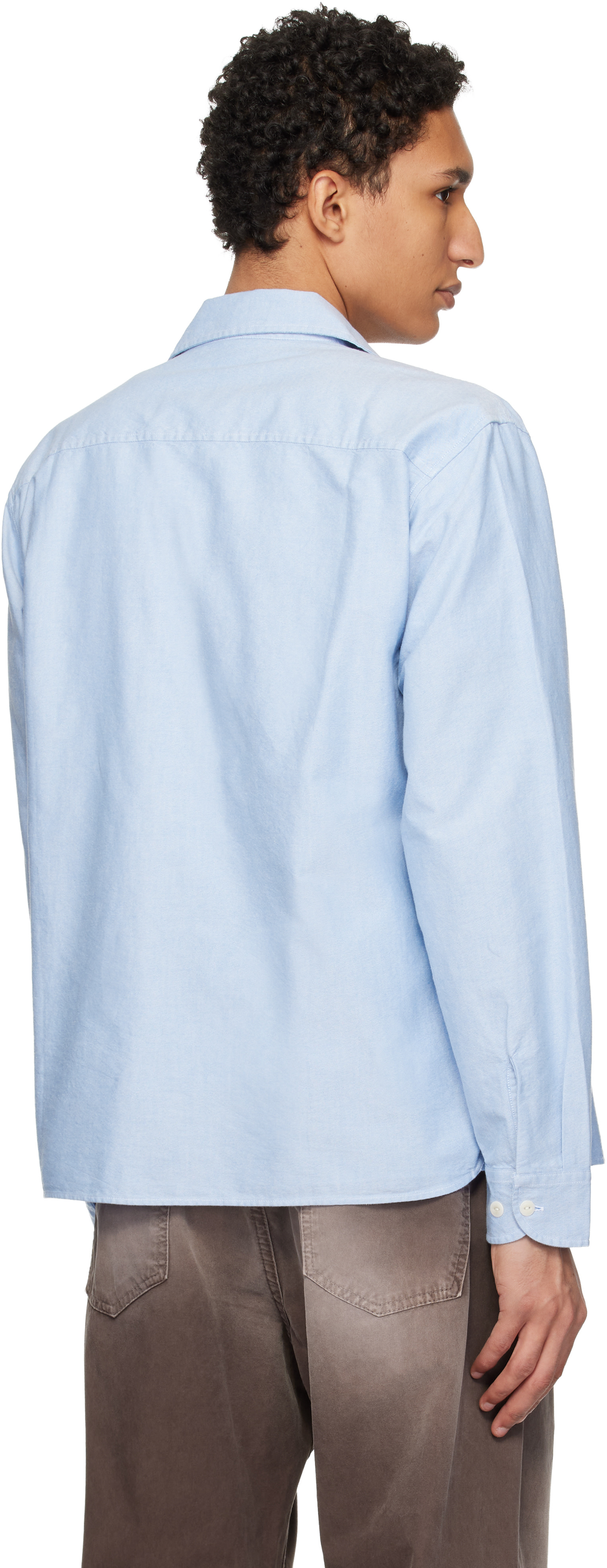 Merz b. Schwanen: Blue Modern-Cut Cotton Oxford Long Sleeve Shirt