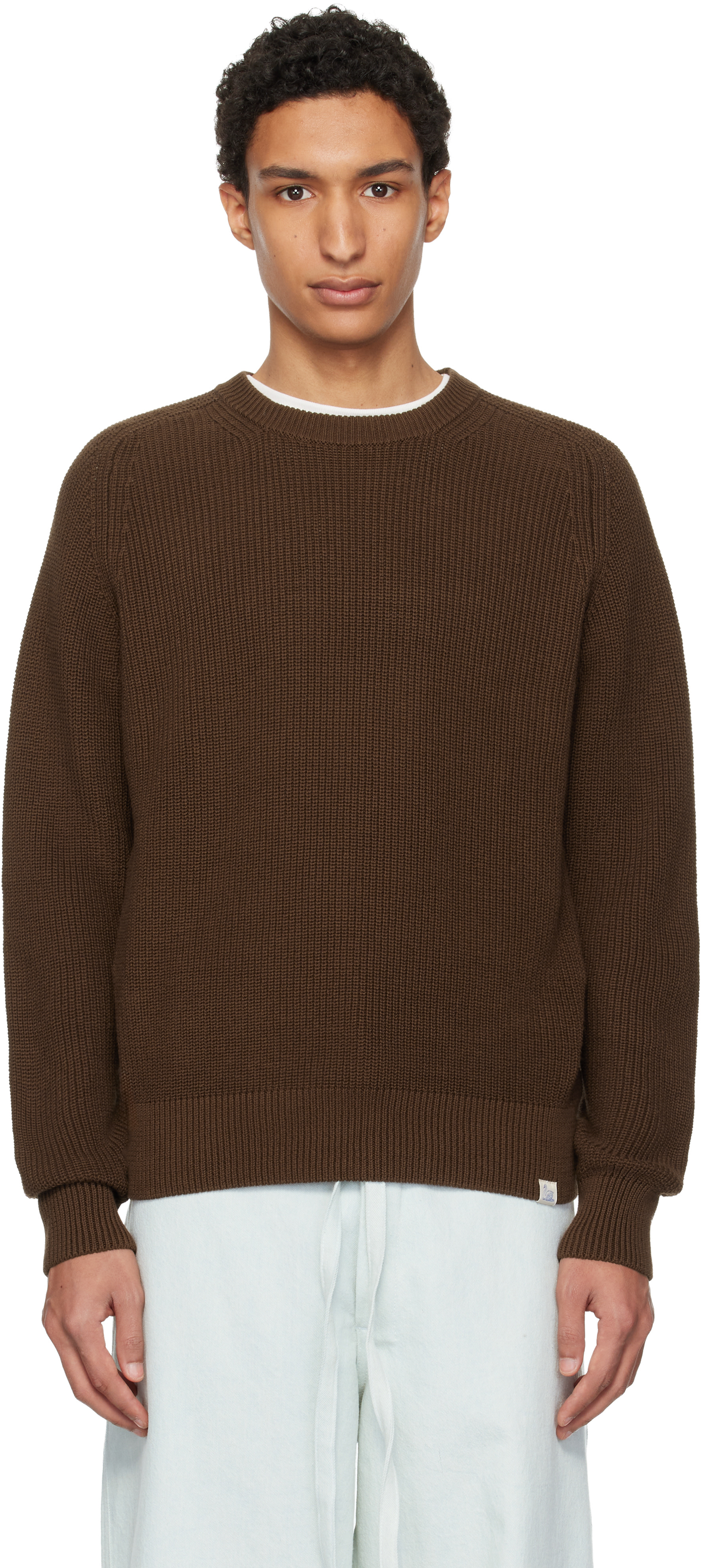 Merz b. Schwanen: Brown Sturdy Ribbed Cotton Sweater | SSENSE