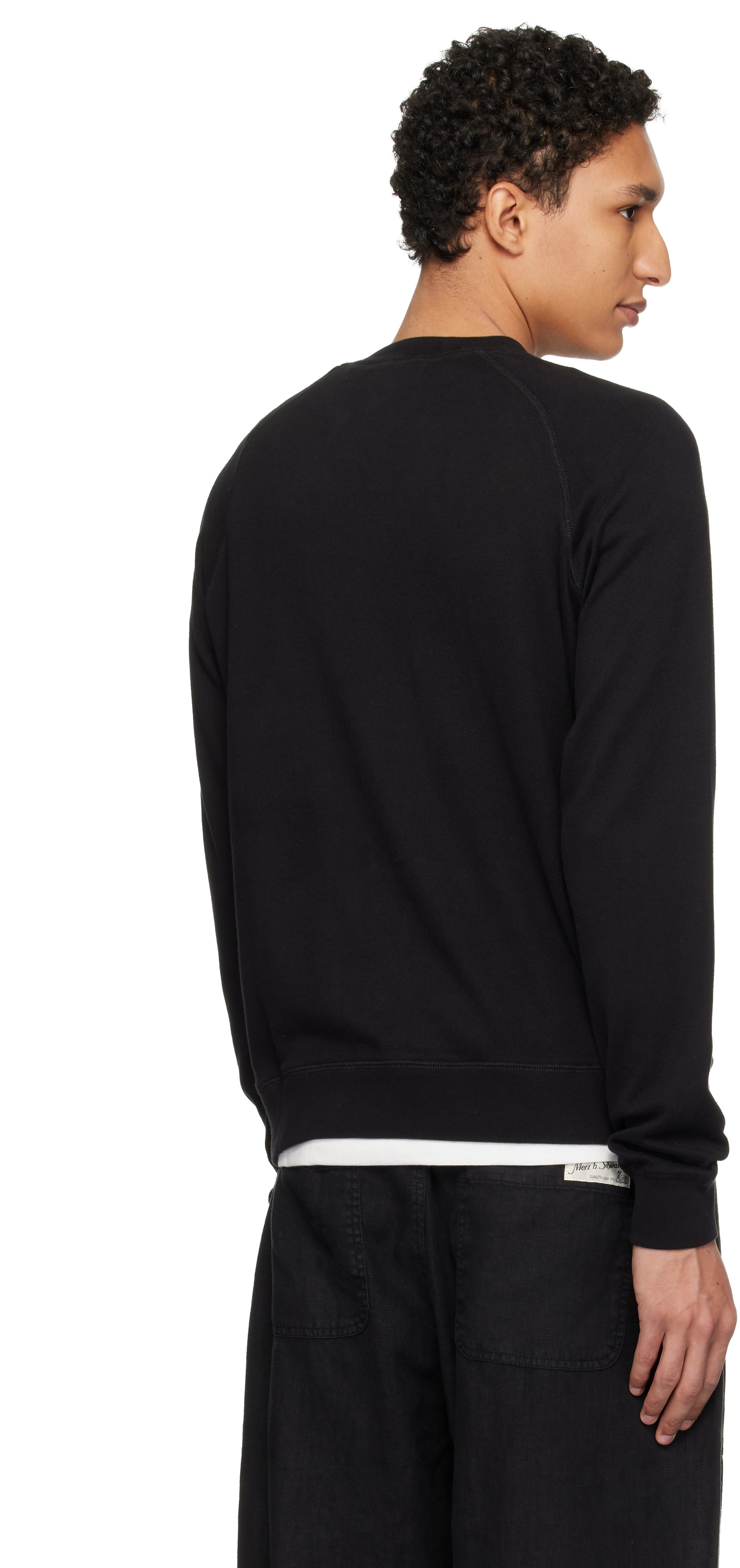 Merz b. Schwanen - Pull molletonné décontracté léger noir à manches raglan