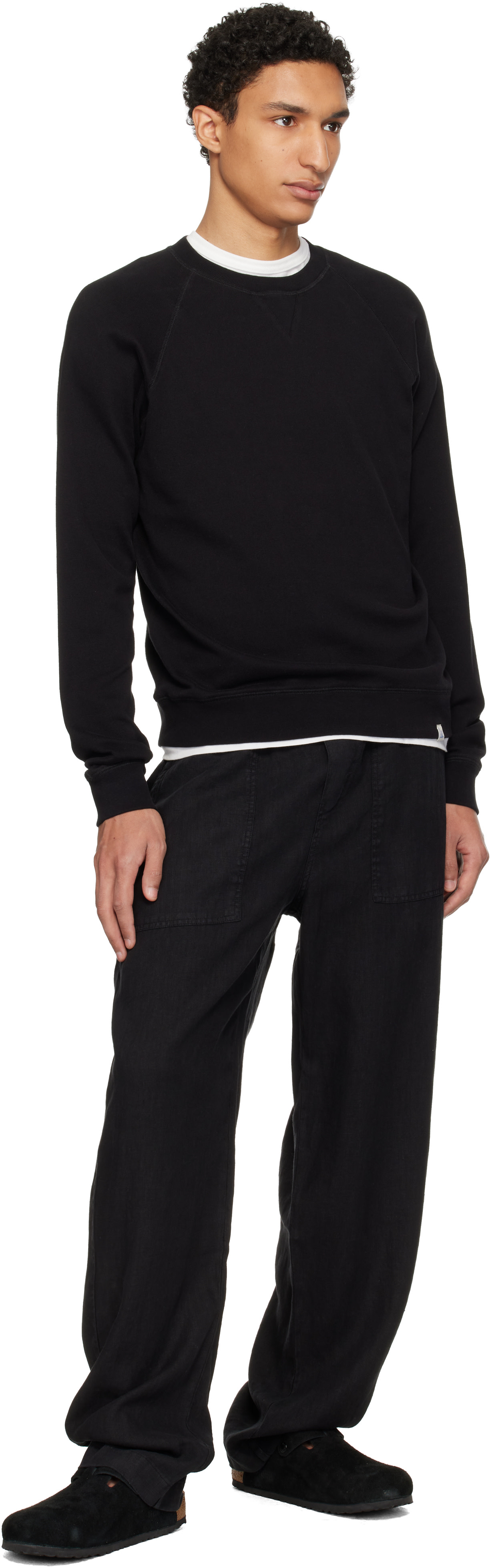 Merz b. Schwanen - Pull molletonné décontracté léger noir à manches raglan