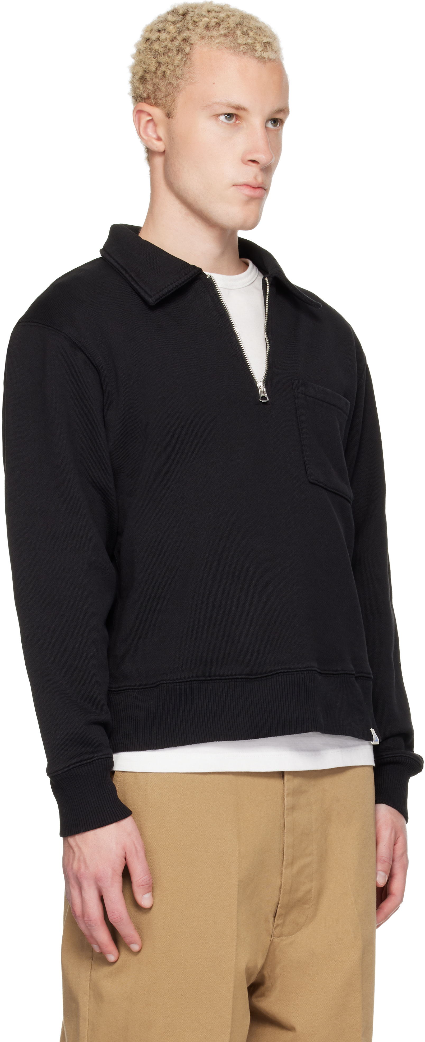 Merz b. Schwanen - Black Authentic Fleece Polo Collared Half-Zip Cotton Sweatshirt