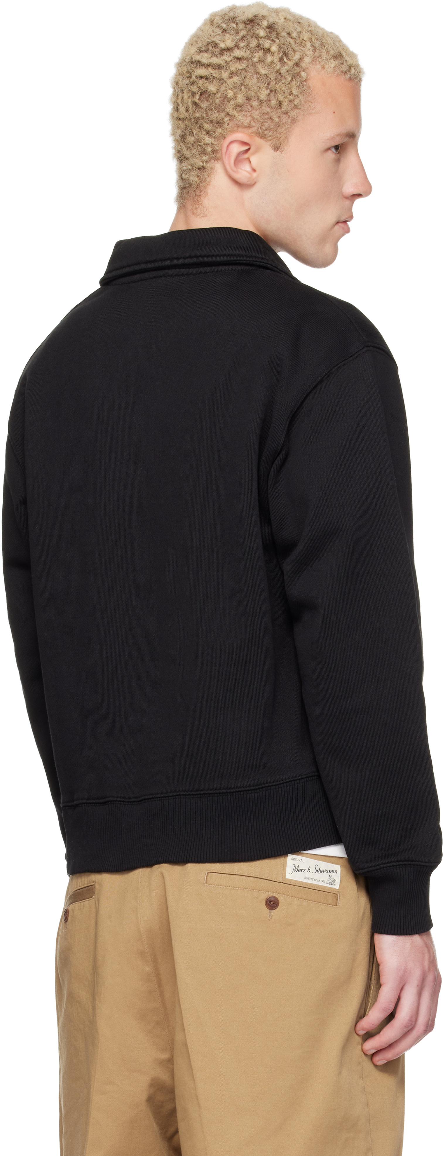 Merz b. Schwanen - Black Authentic Fleece Polo Collared Half-Zip Cotton Sweatshirt