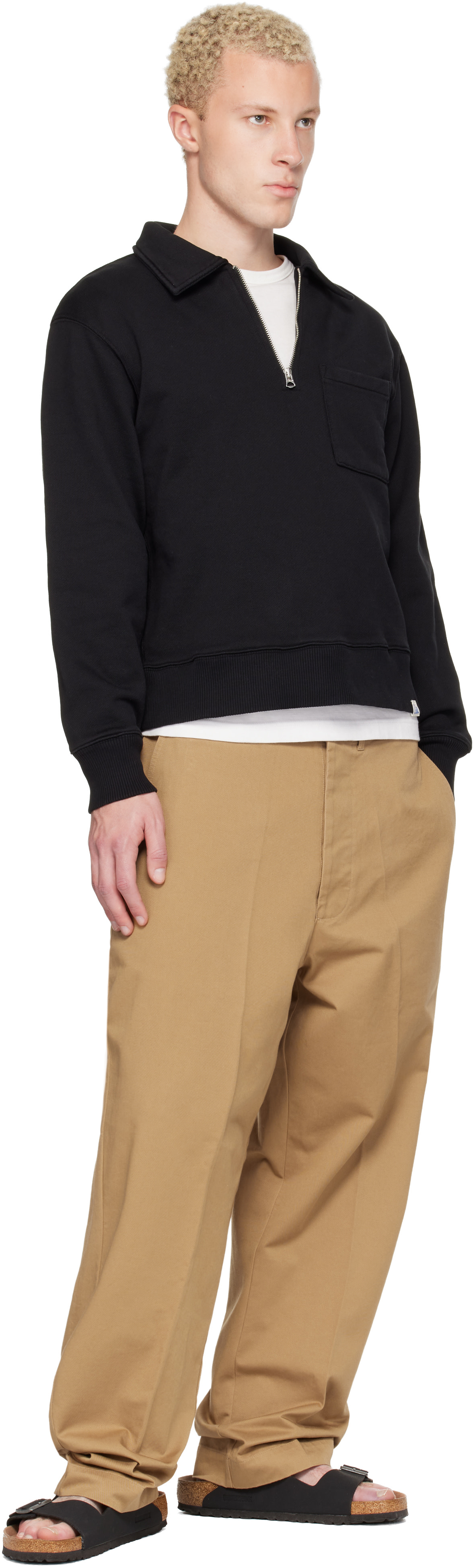 Merz b. Schwanen - Black Authentic Fleece Polo Collared Half-Zip Cotton Sweatshirt
