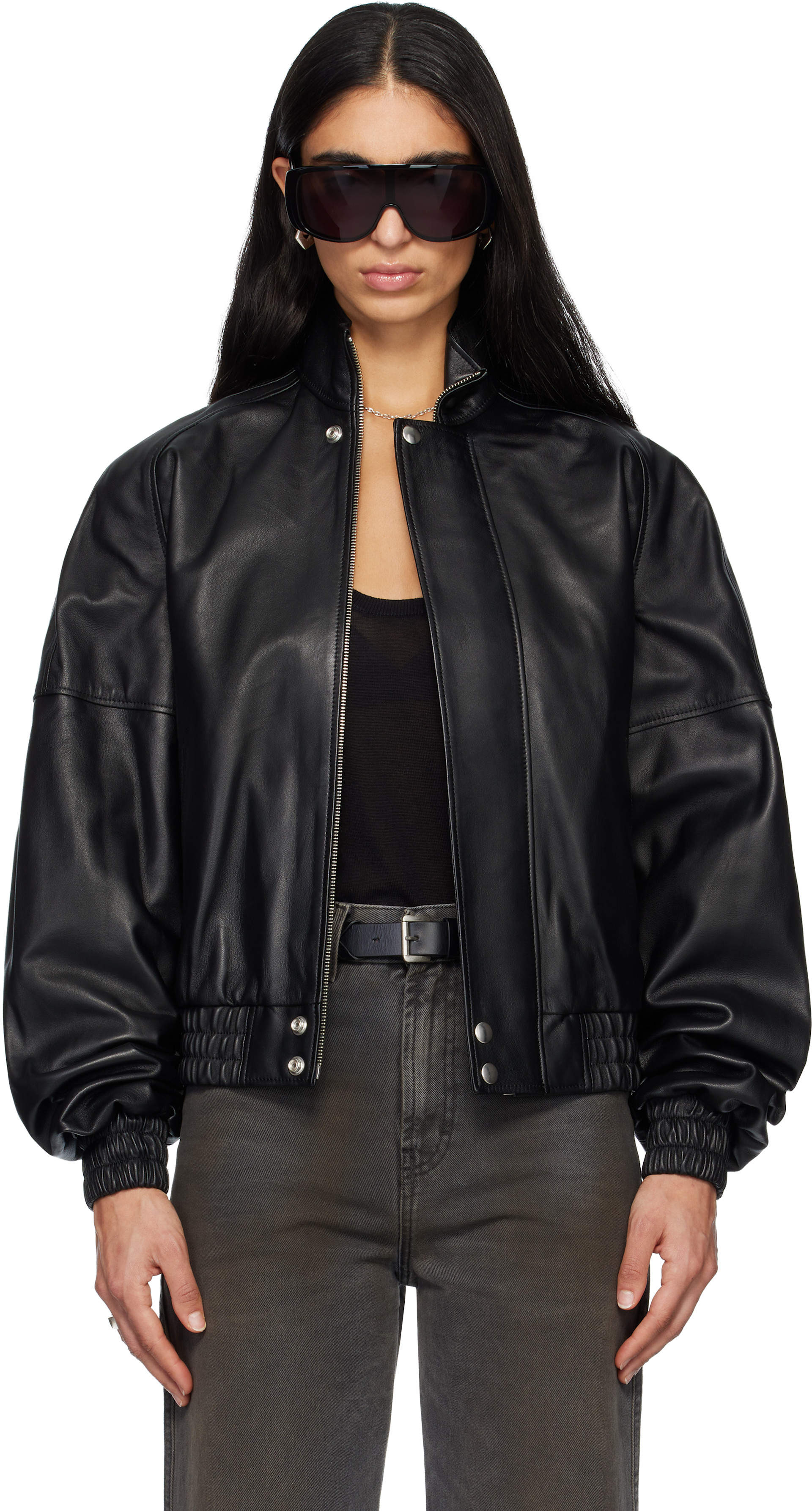 LU'U DAN: Black Blouson Leather Jacket | SSENSE