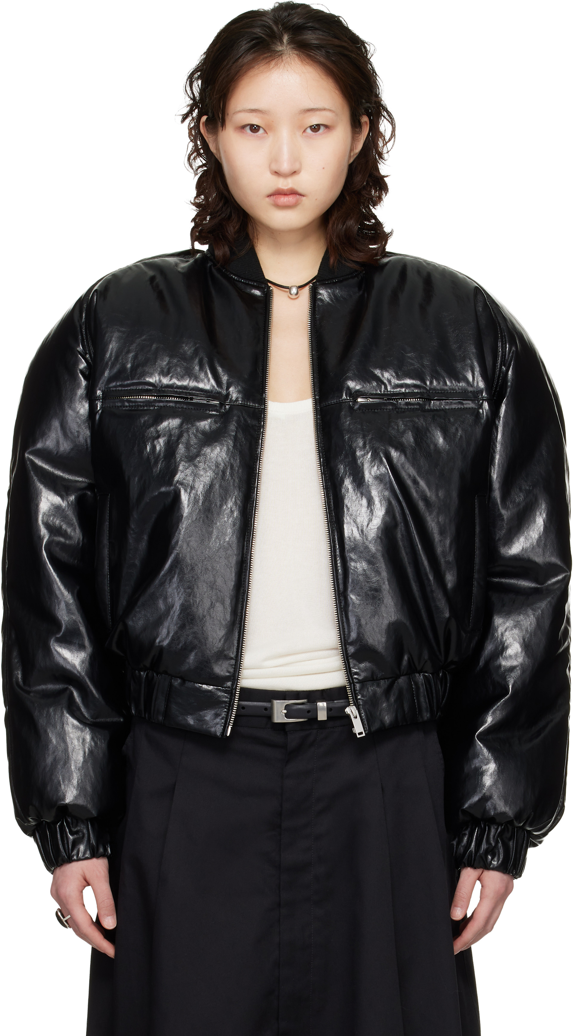 LU'U DAN - Black Riot Faux-Leather Bomber Jacket