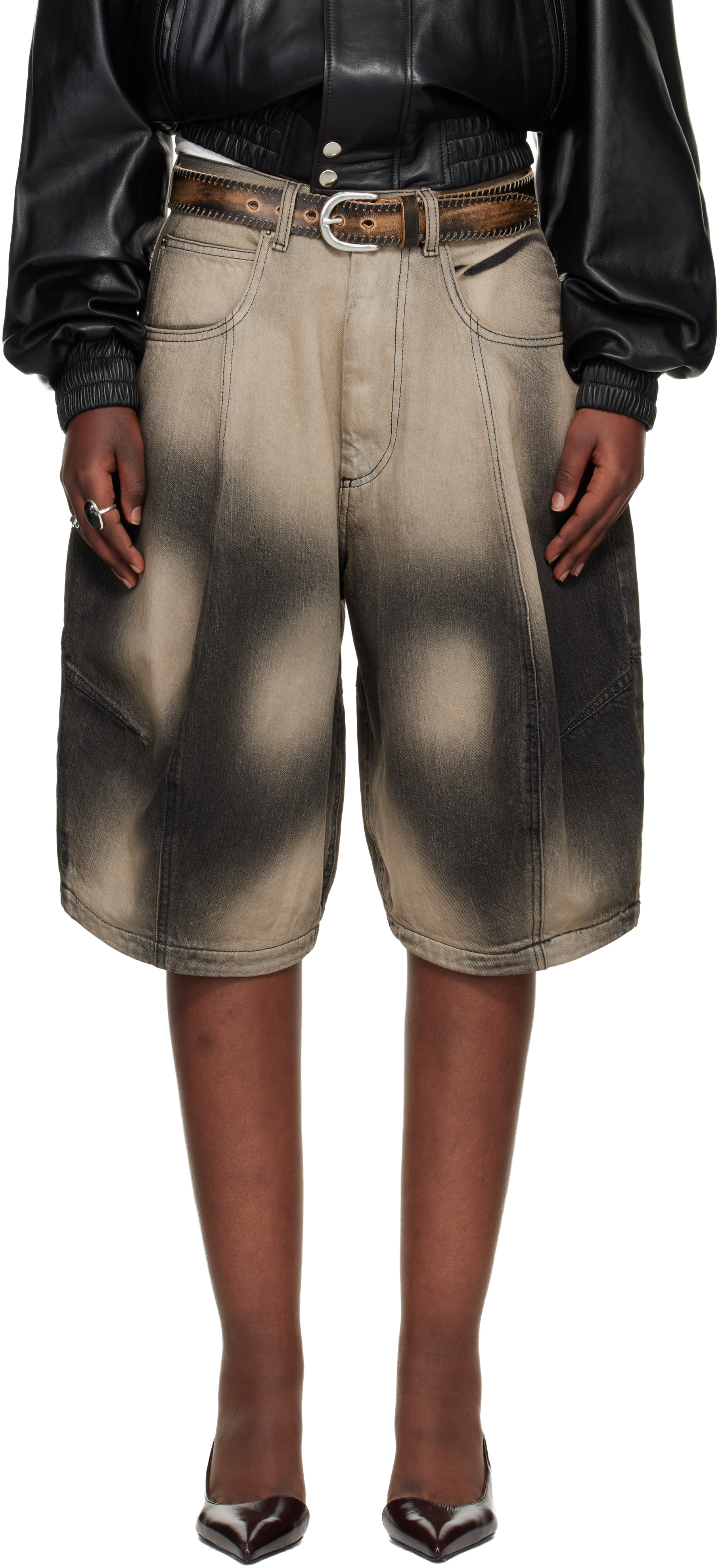 LU’U DAN - Short Puffa gris en denim