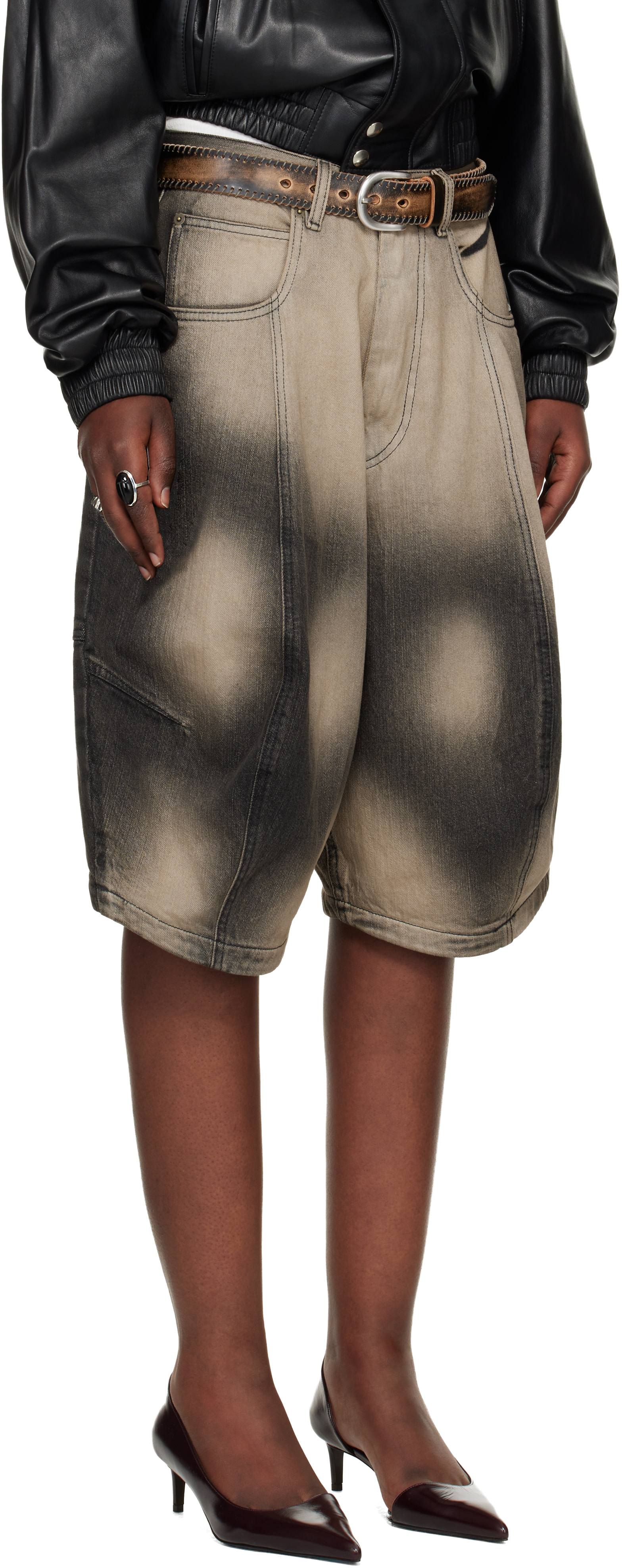 LU’U DAN - Short Puffa gris en denim