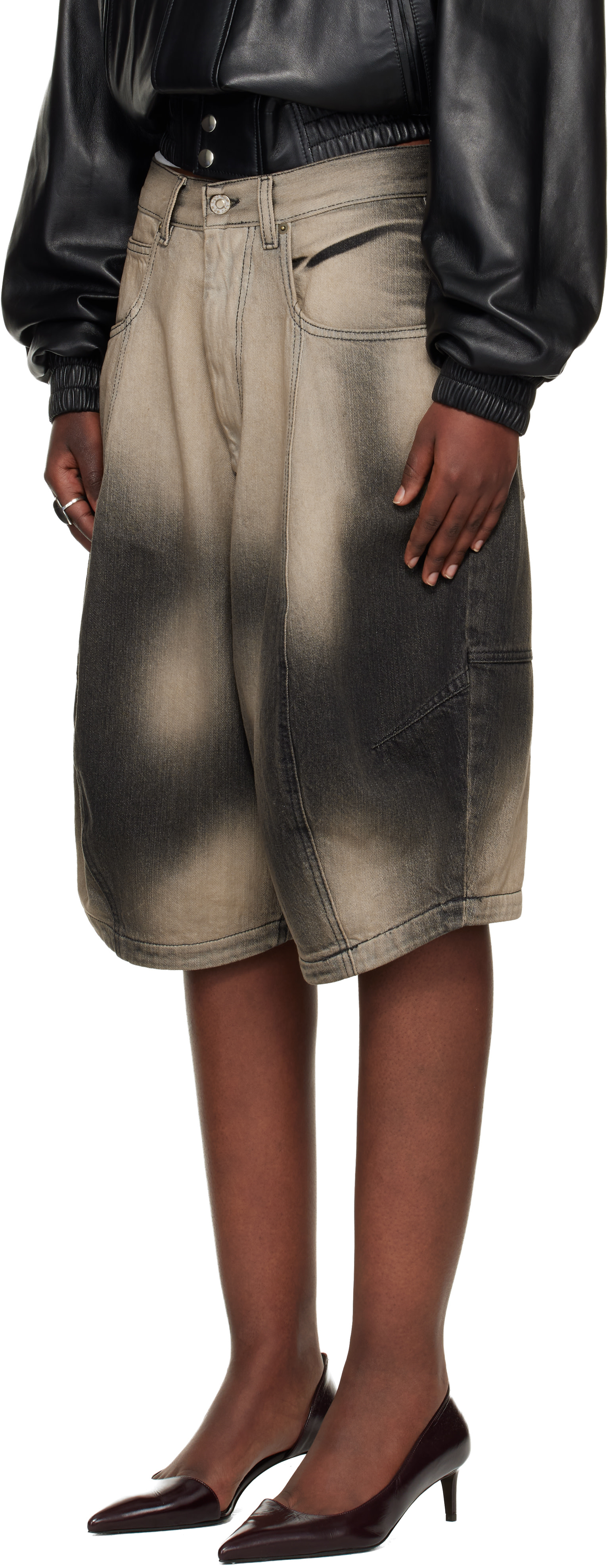 LU’U DAN - Short Puffa gris en denim