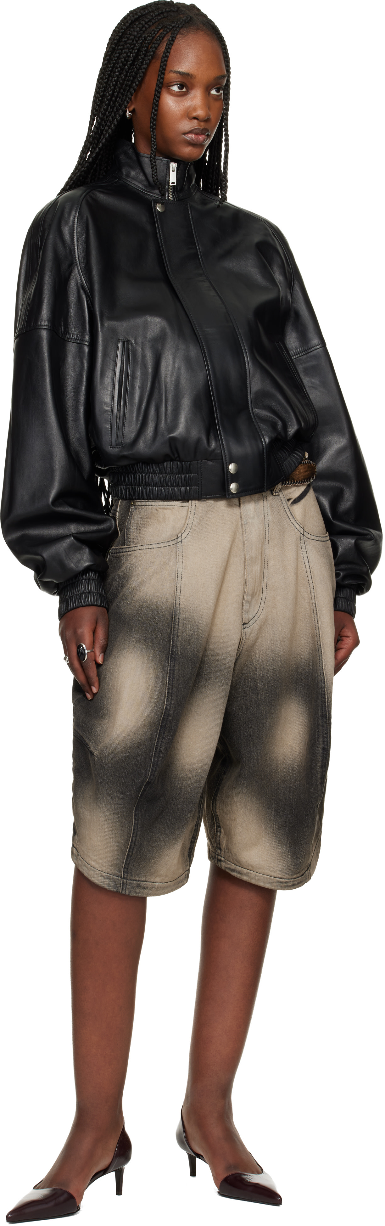 LU’U DAN - Short Puffa gris en denim
