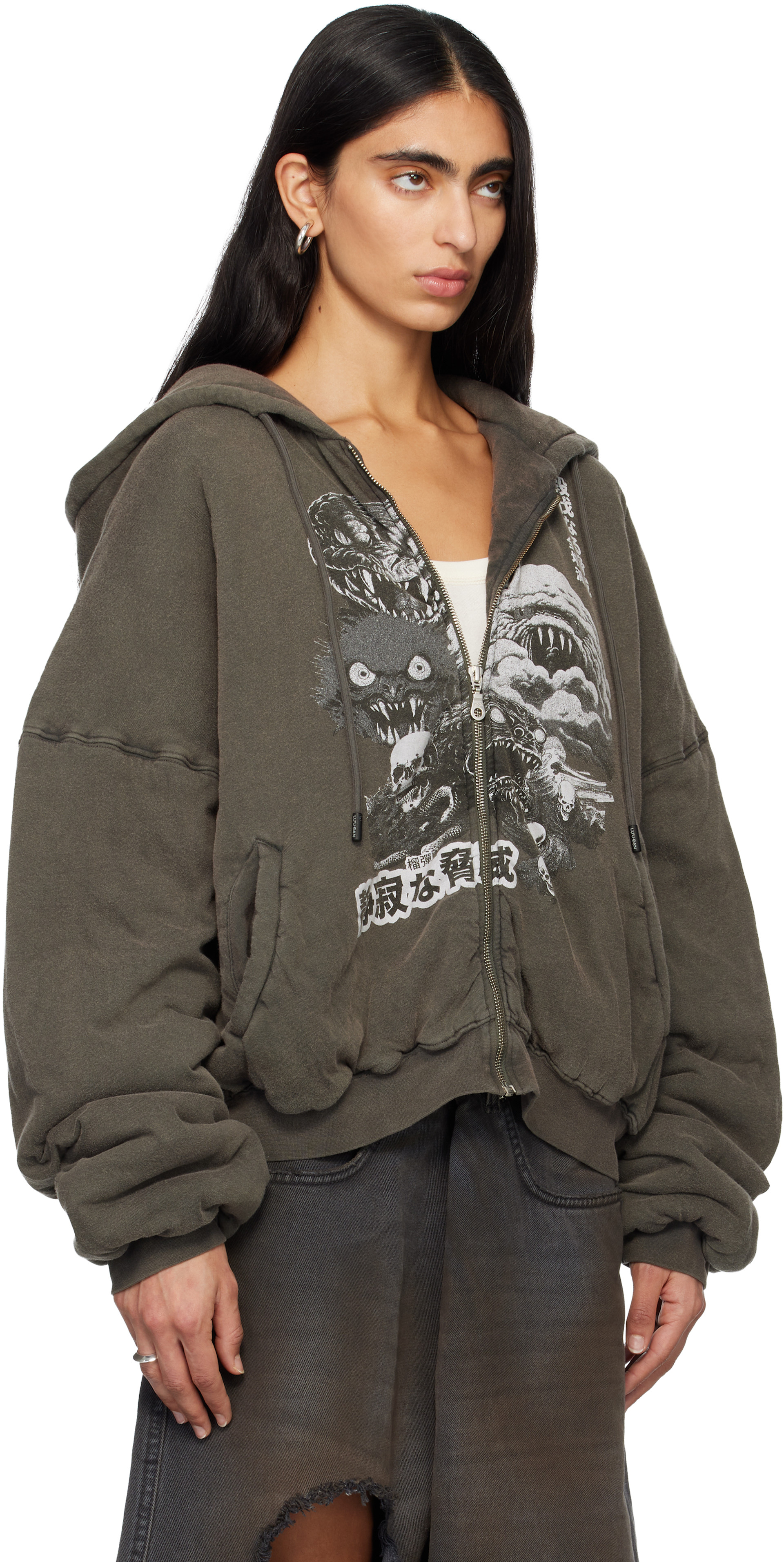 LU’U DAN - Pull à capuche rembourré gris