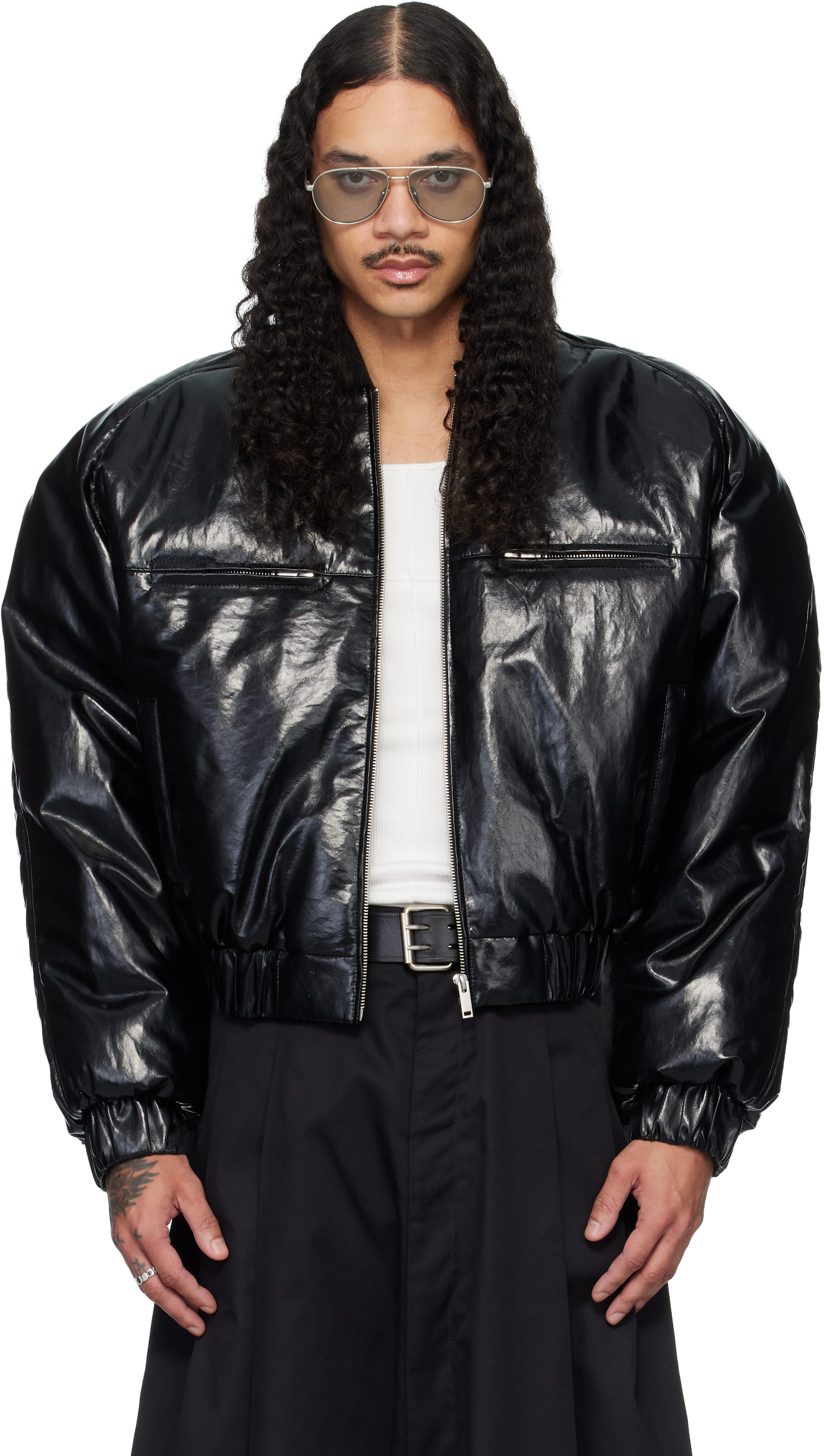 ⭐︎d AmeriGENTLEFAKELEATHERJACKET LU'U DAN: Black Riot Faux-Leather Bomber Jacket | SSENSE Canada