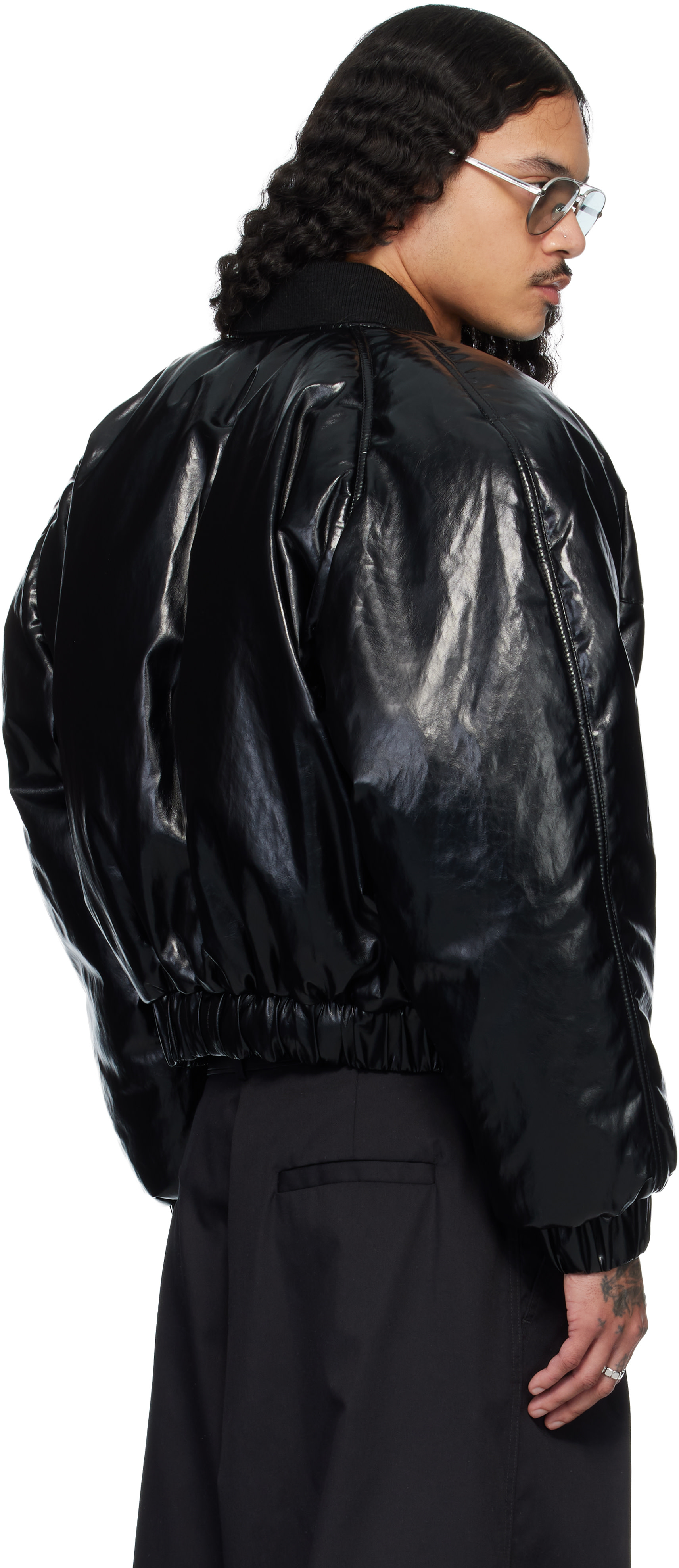 LU'U DAN: Black Riot Faux-Leather Bomber Jacket | SSENSE Canada