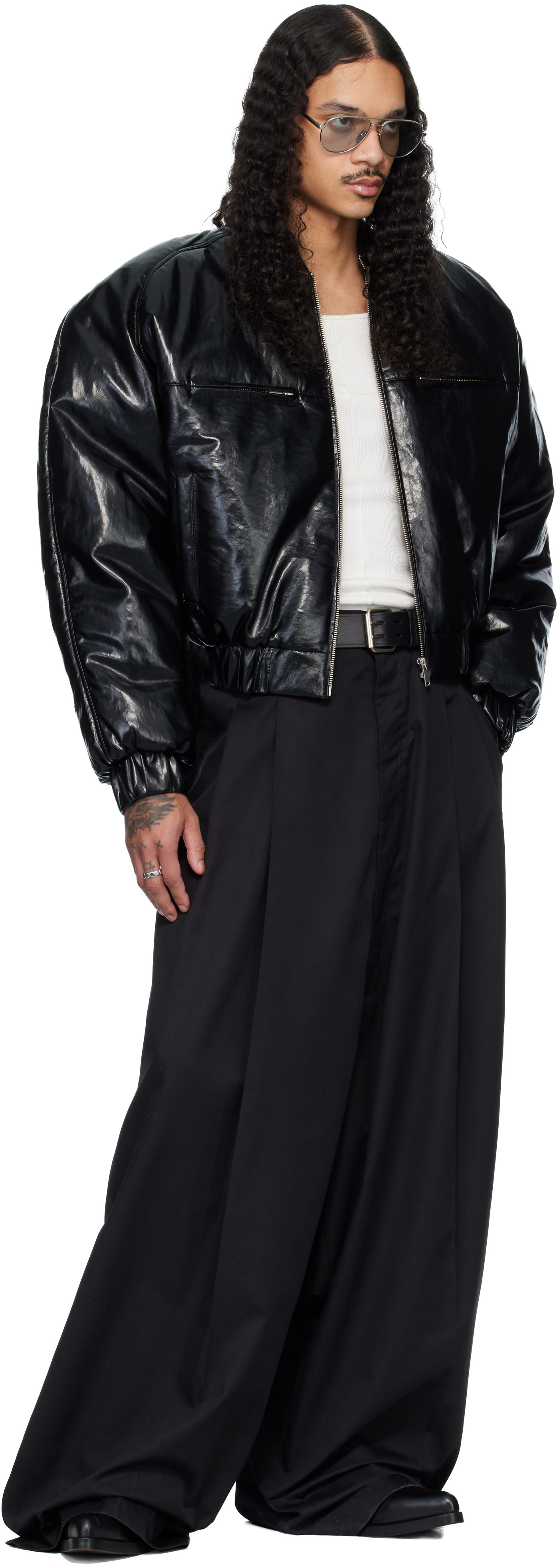LU'U DAN: Black Riot Faux-Leather Bomber Jacket | SSENSE Canada