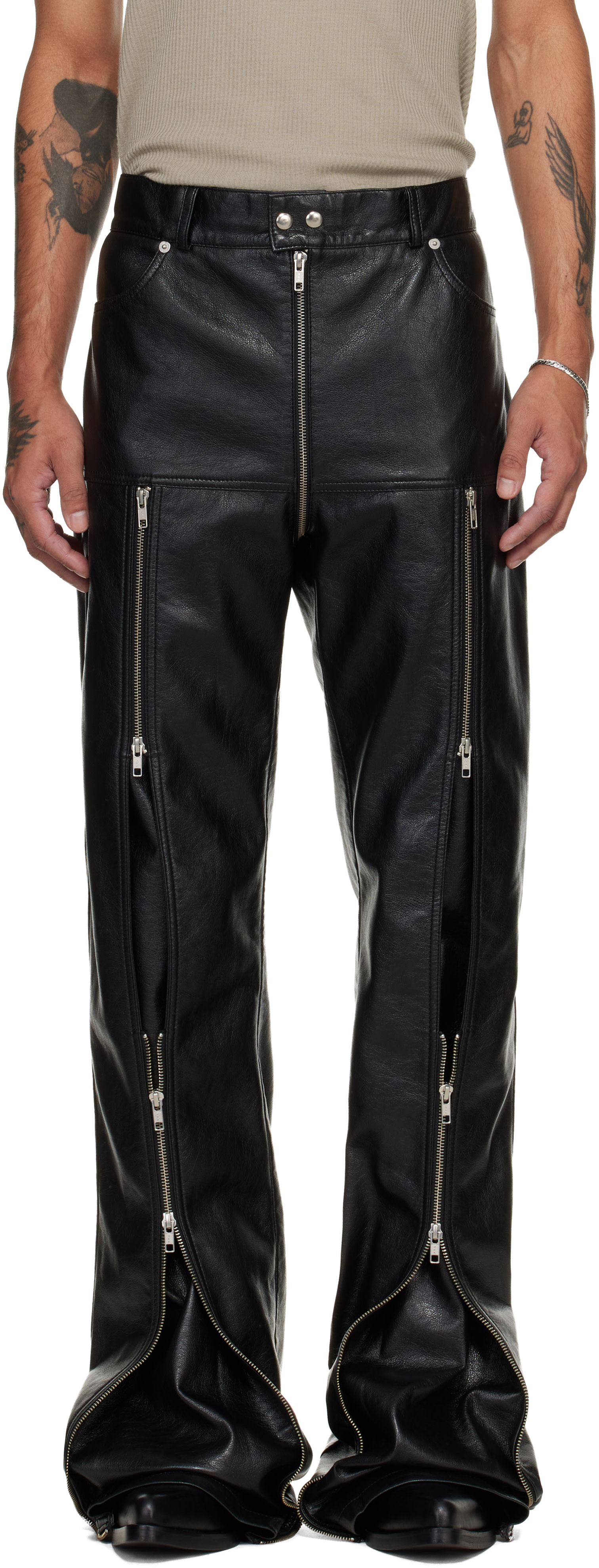 LU'U DAN: Black Zipped Riot 5-Pocket Faux-Leather Pants | SSENSE