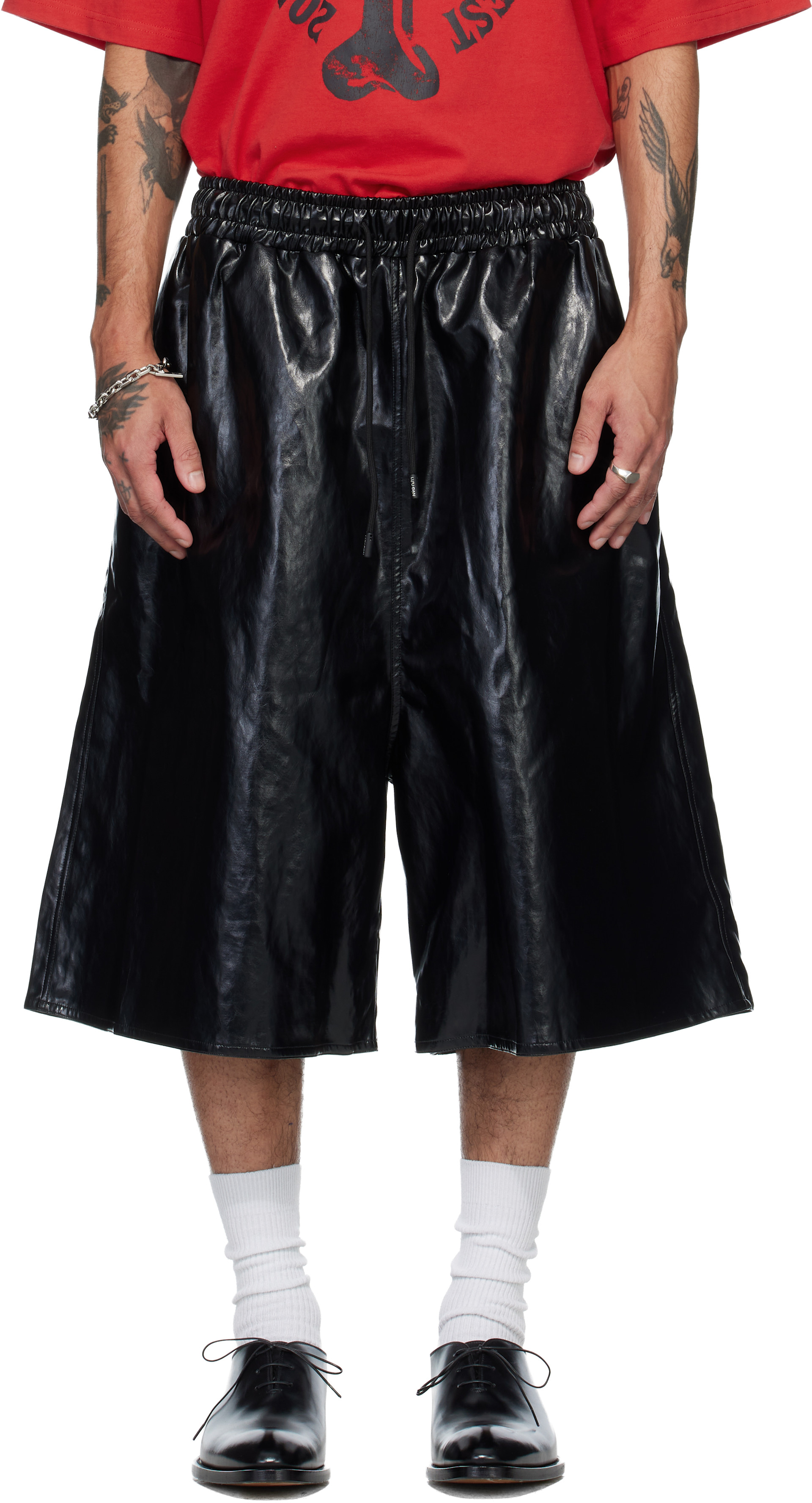 LU'U DAN: Black BBall Faux-Leather Shorts | SSENSE