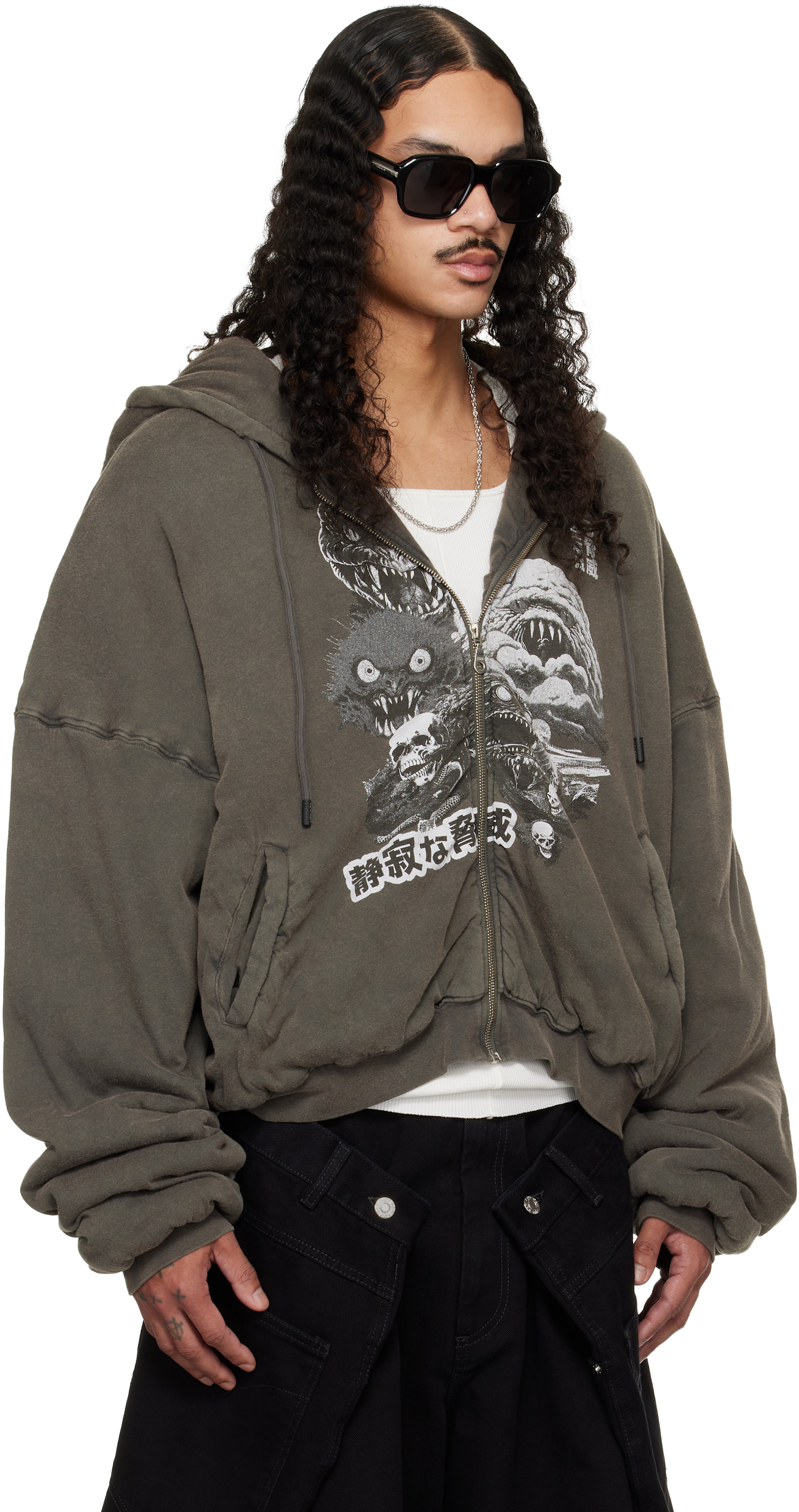 LU’U DAN - Pull à capuche rembourré gris
