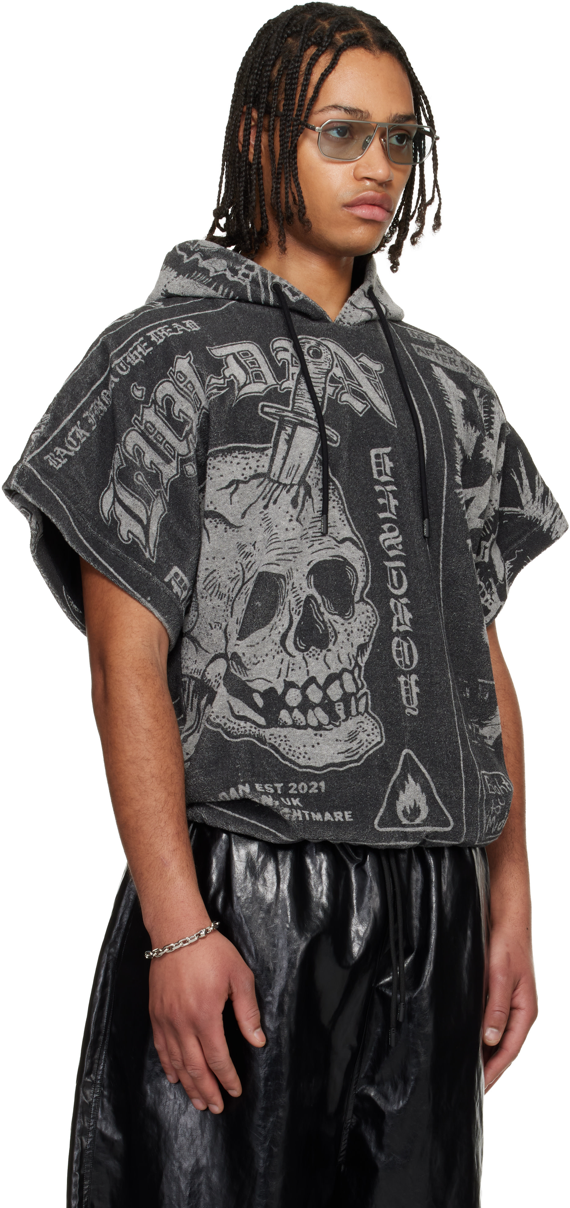 LU’U DAN - Pull à capuche à manches courtes gris