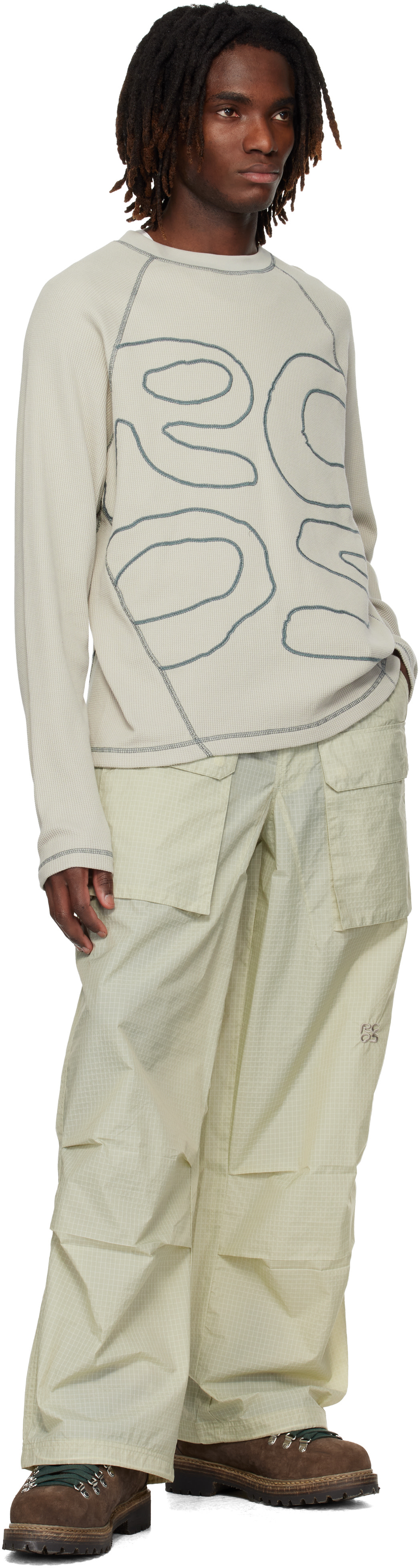 RCOS - ベージュ Stack Logo Waffleknit 長袖Tシャツ