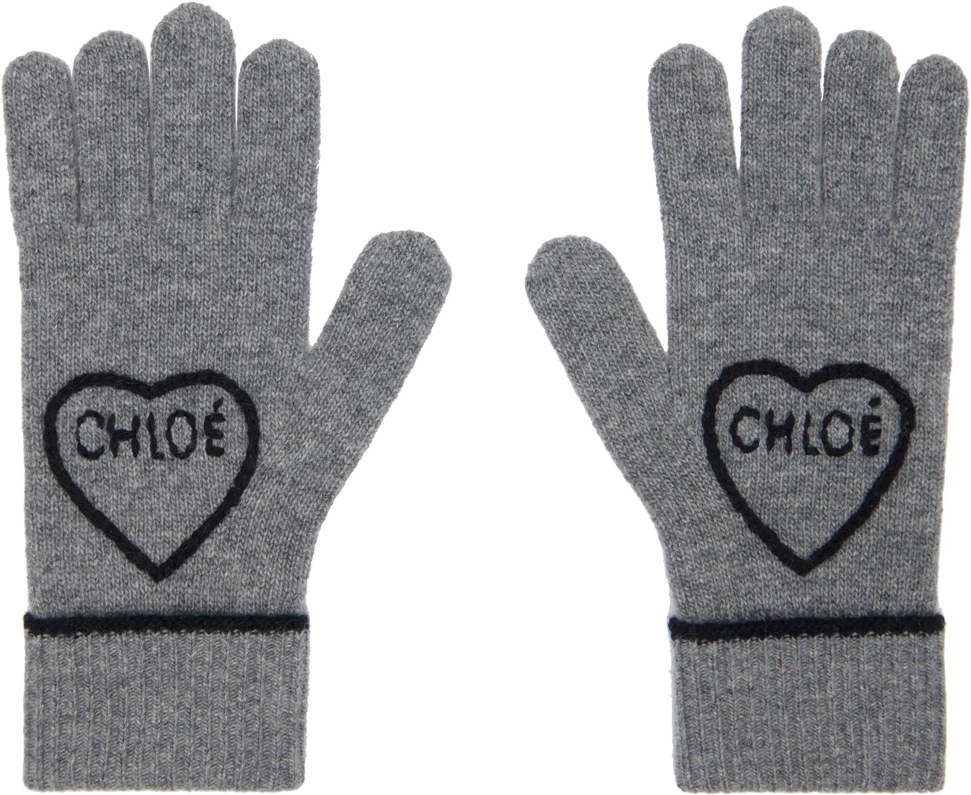 Chloé - Gants gris à image de cœur à logo