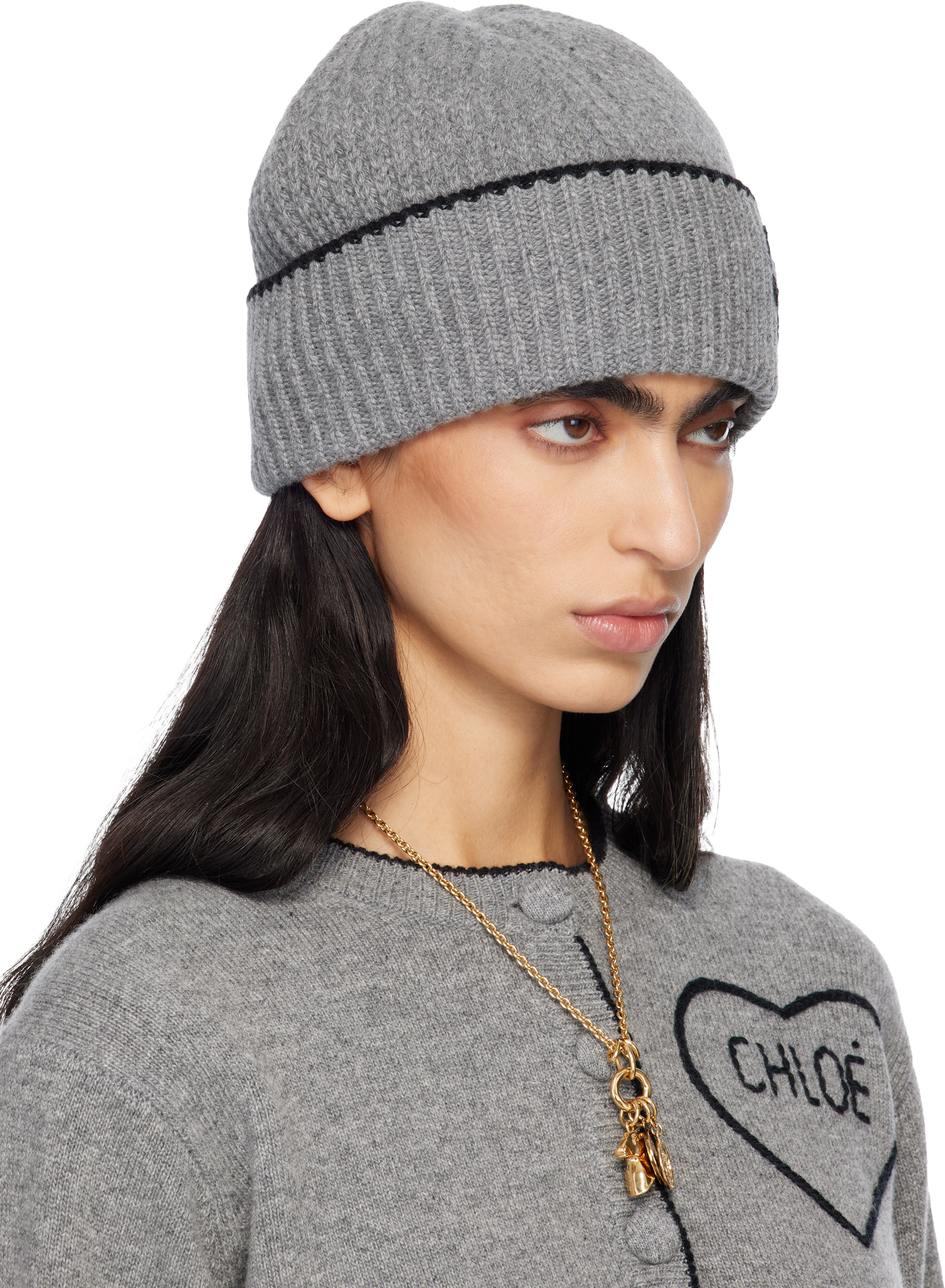 Chloé - Bonnet gris à image de cœur à logo