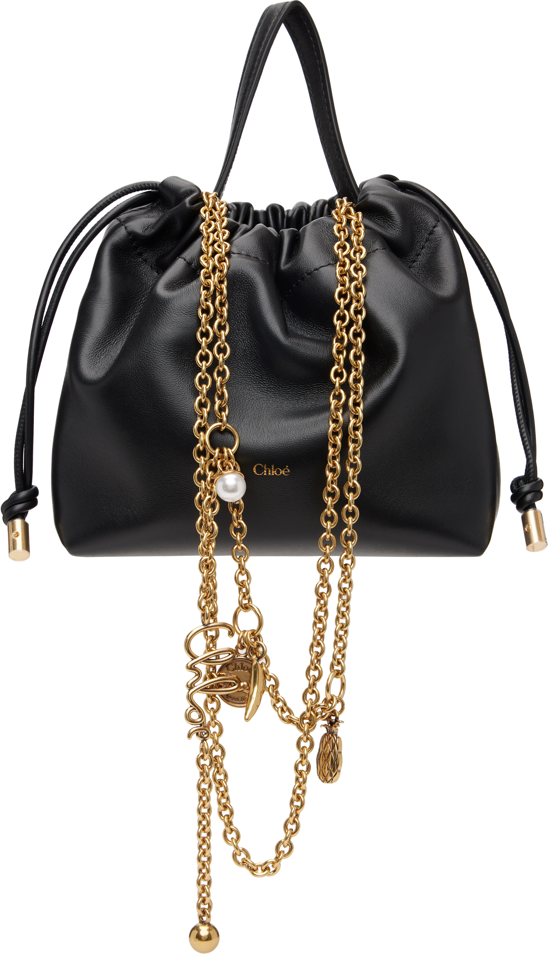 Chloé: ブラック ミニ 'Chloé Icons' チェーン ショルダーバッグ