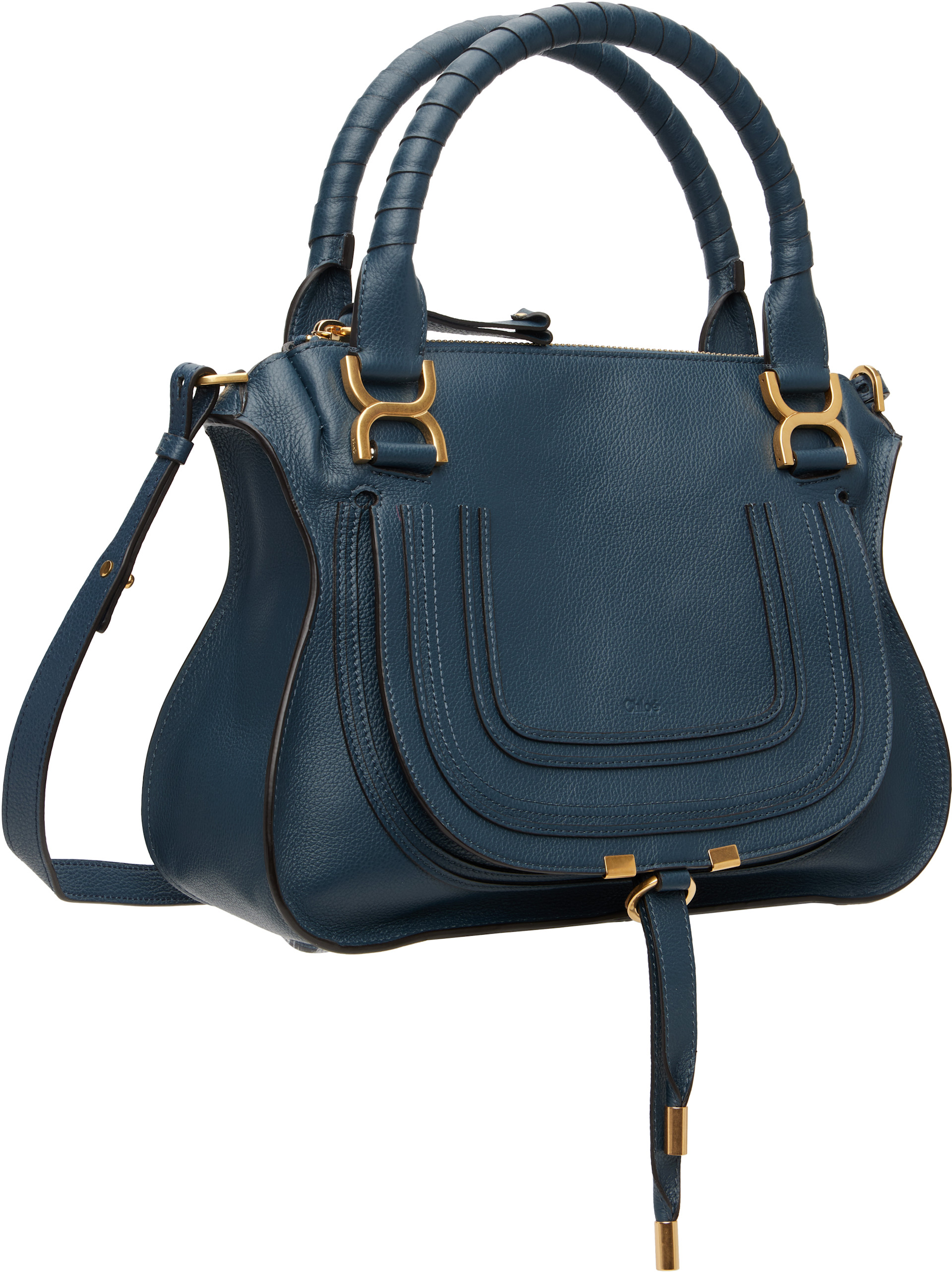 Chloe クロエ ショルダーバッグ ネイビー merci Chloé: Navy Grained Leather Marcie Bag | SSENSE