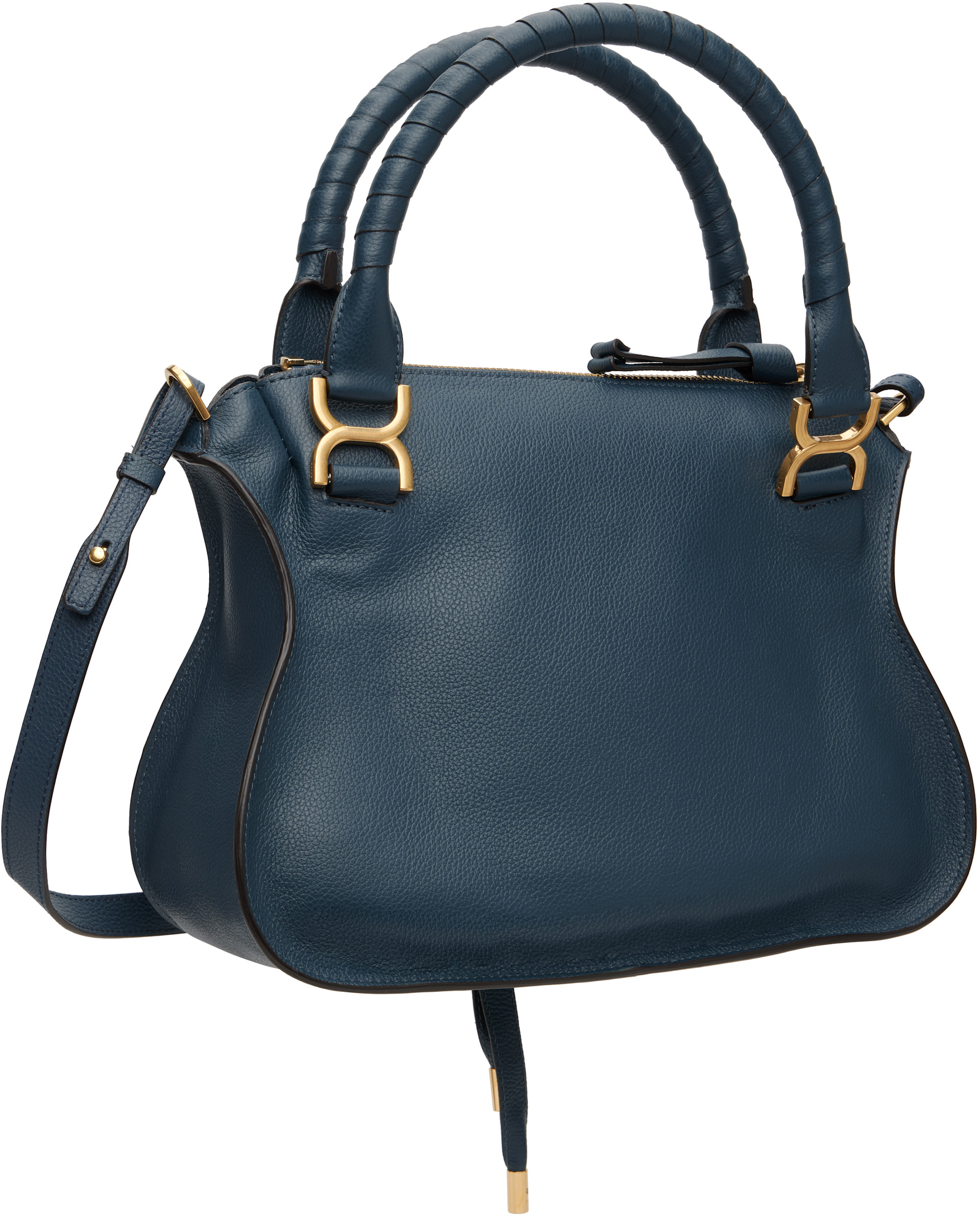 Chloé: Navy Grained Leather Marcie Bag | SSENSE