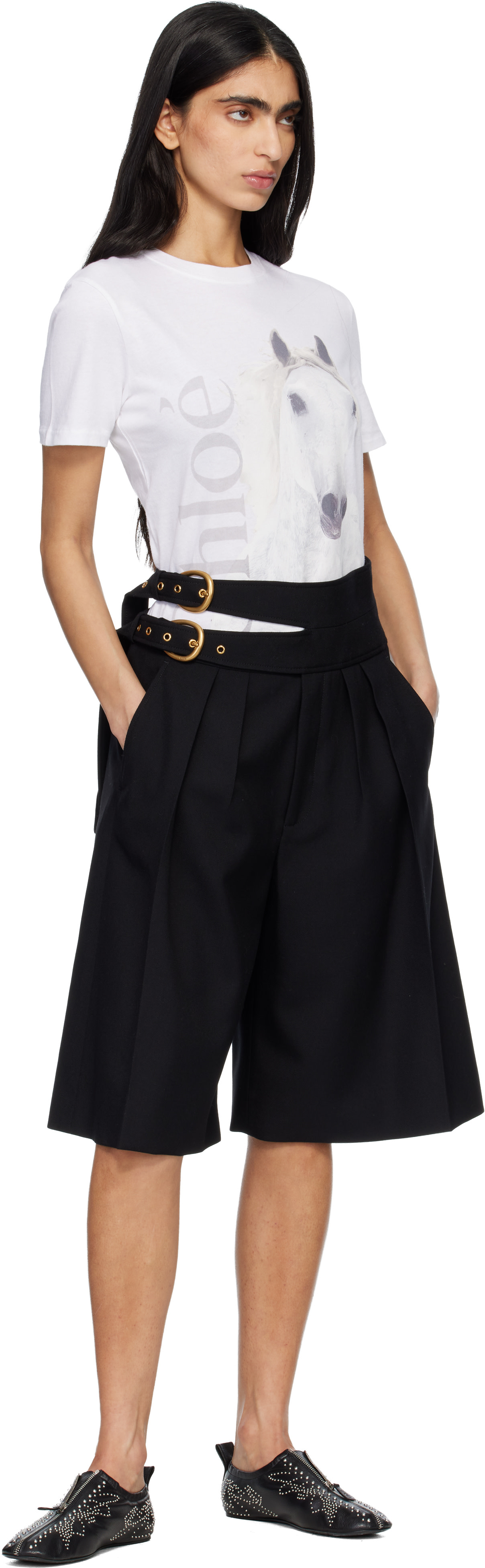 Chloé - Short noir à à taille étagée
