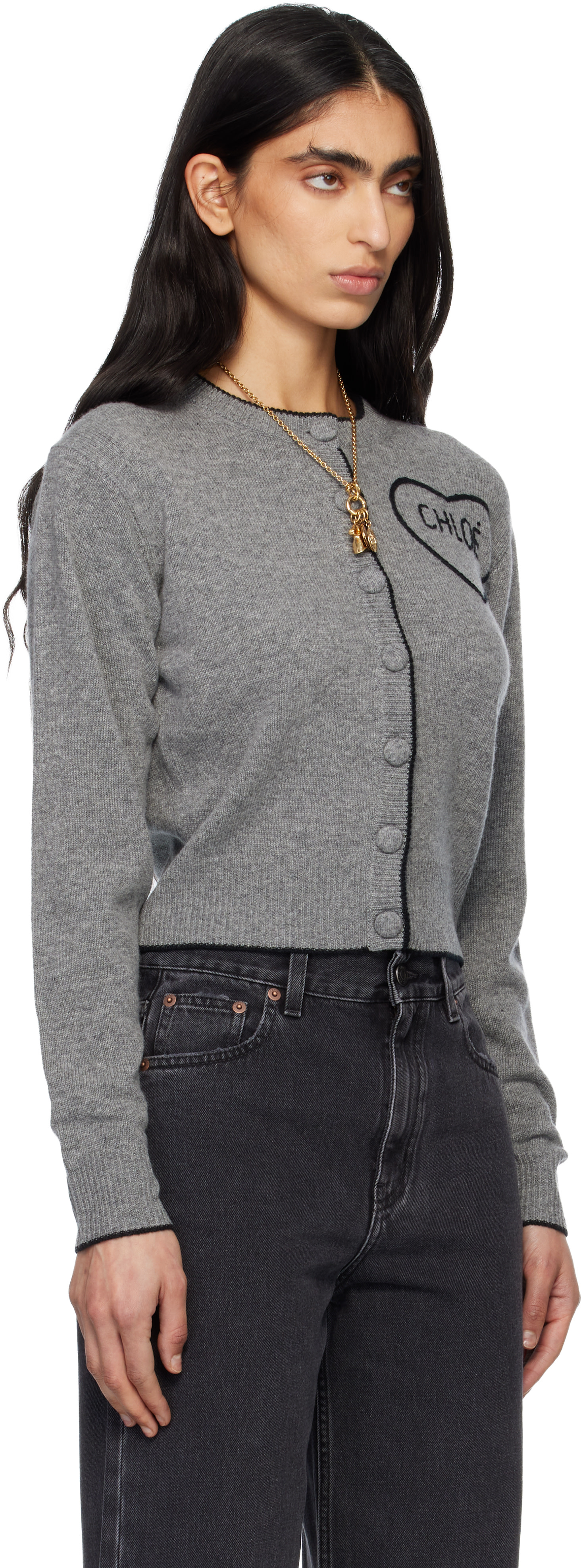 Chloé - Cardigan ajusté gris à logo