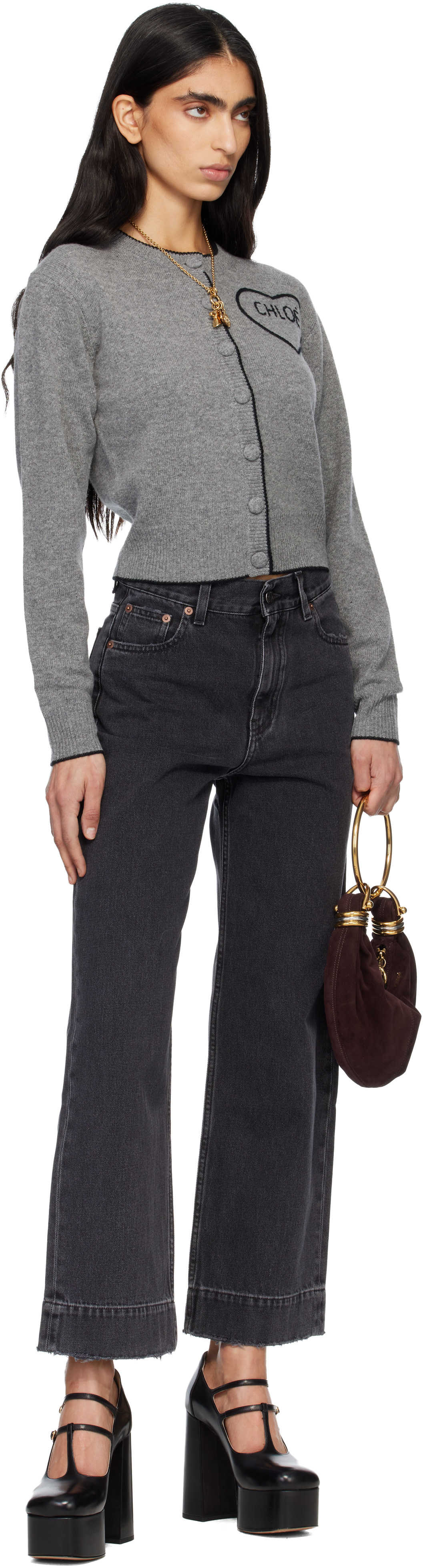 Chloé - Cardigan ajusté gris à logo