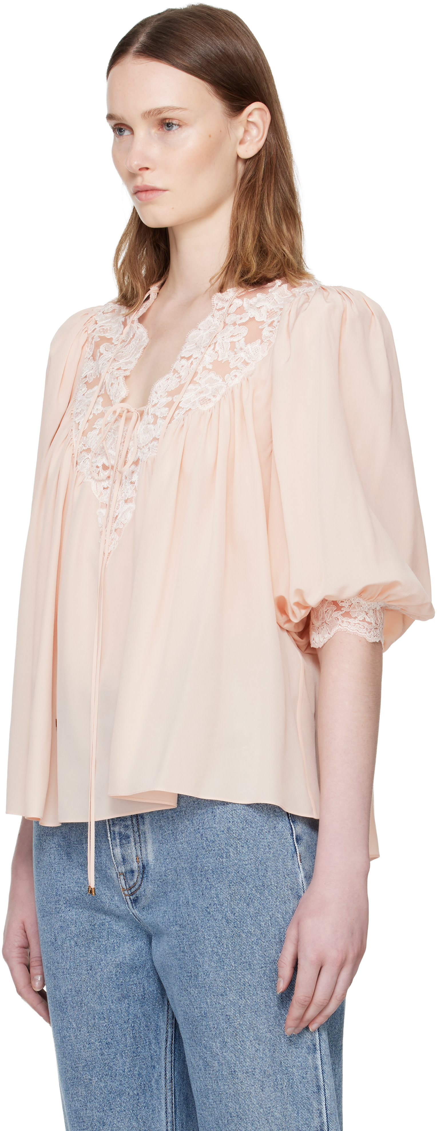 Chloé: ピンク Fluid Puff-Sleeve ブラウス | SSENSE 日本